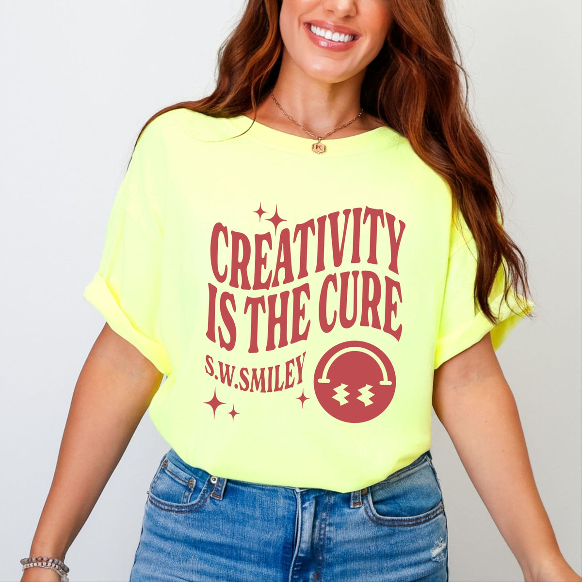 S.W.Smiley Creativity Is The Cure - Women's Garment Dyed Graphic T-Shirt