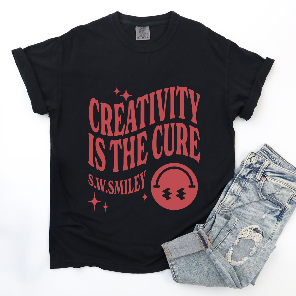 S.W.Smiley Creativity Is The Cure - Women's Garment Dyed Graphic T-Shirt