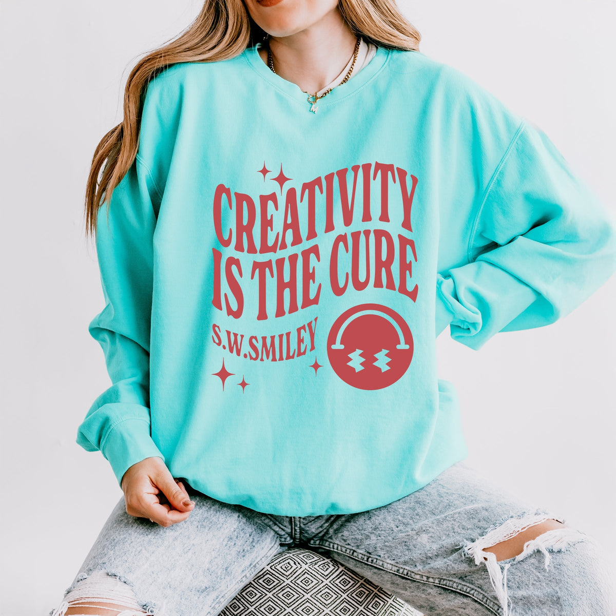 S.W.Smiley Creativity Is The Cure - Women's Lightweight Garment Dyed Sweatshirt