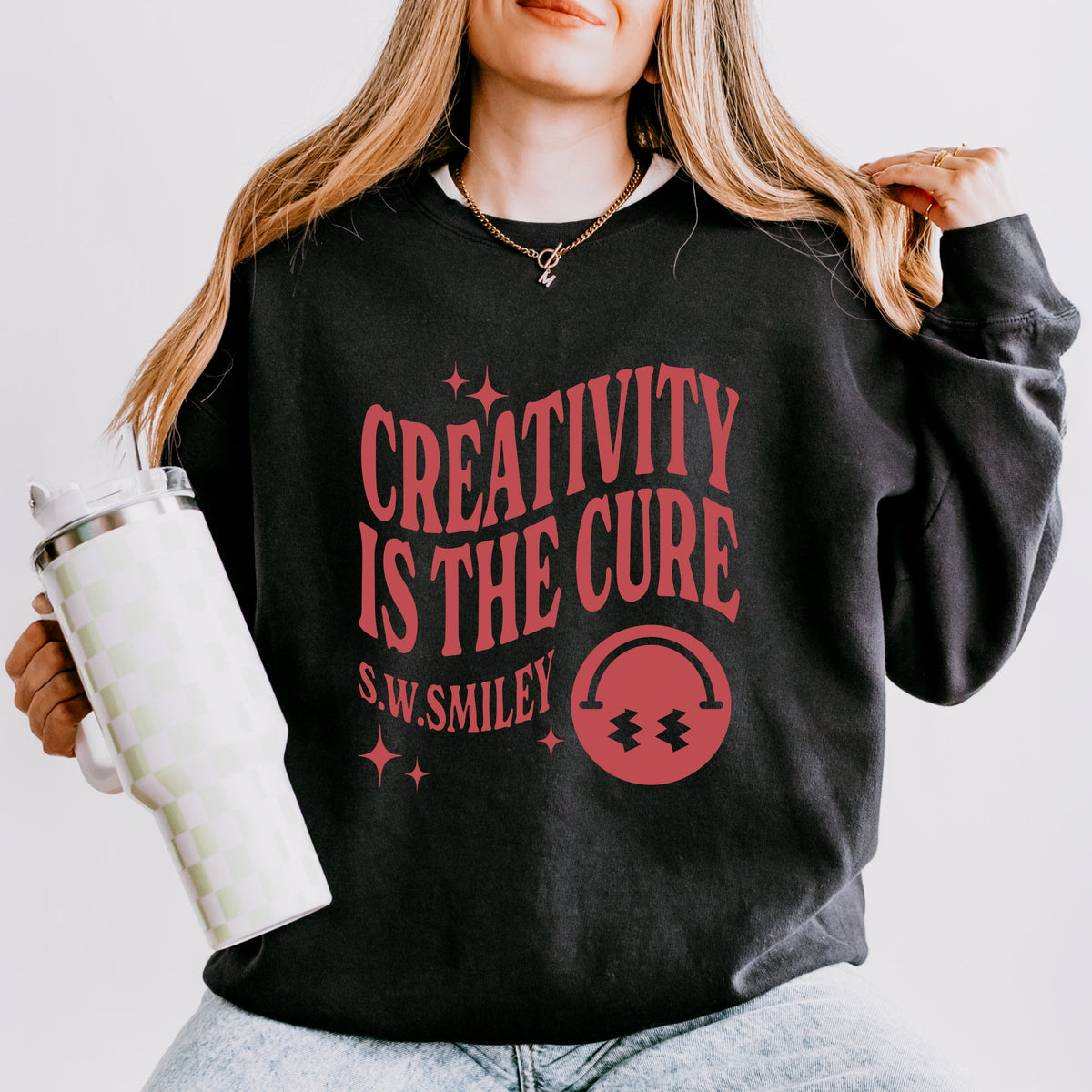 S.W.Smiley Creativity Is The Cure - Women's Lightweight Garment Dyed Sweatshirt