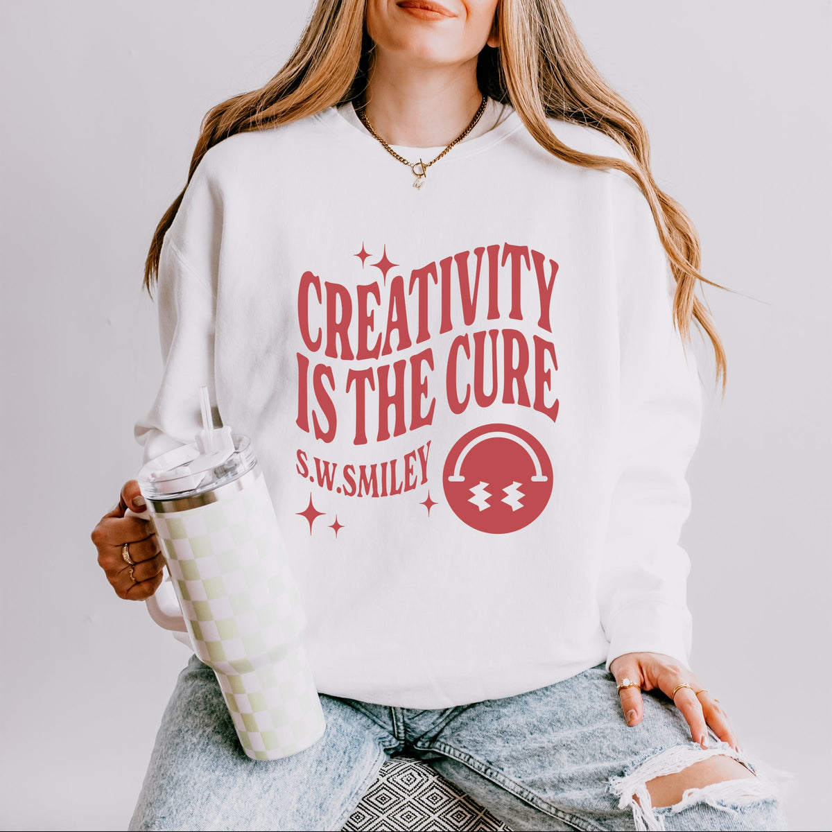 S.W.Smiley Creativity Is The Cure - Women's Lightweight Garment Dyed Sweatshirt