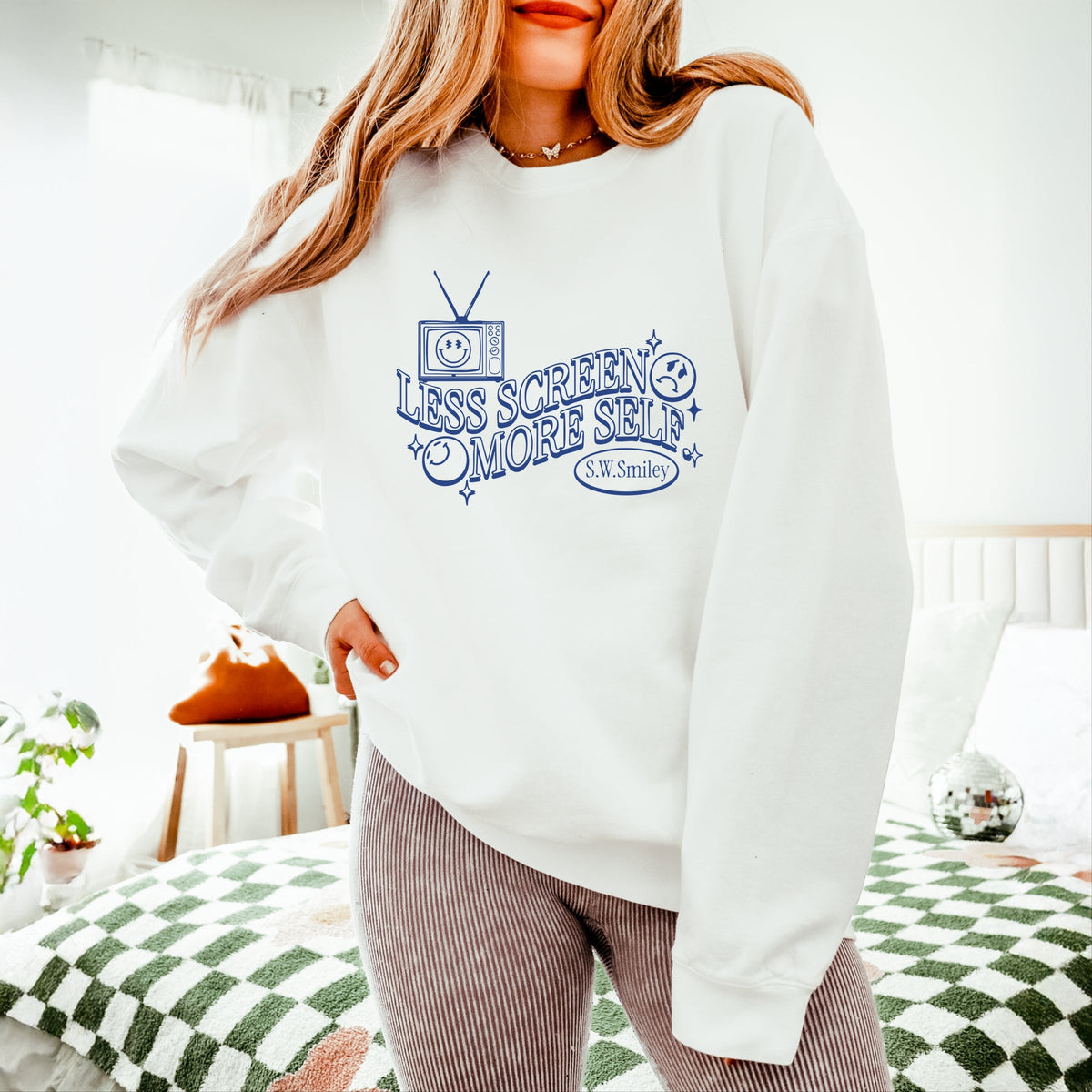 S.W.Smiley Less Screen More Self - Women's Lightweight Garment Dyed Sweatshirt