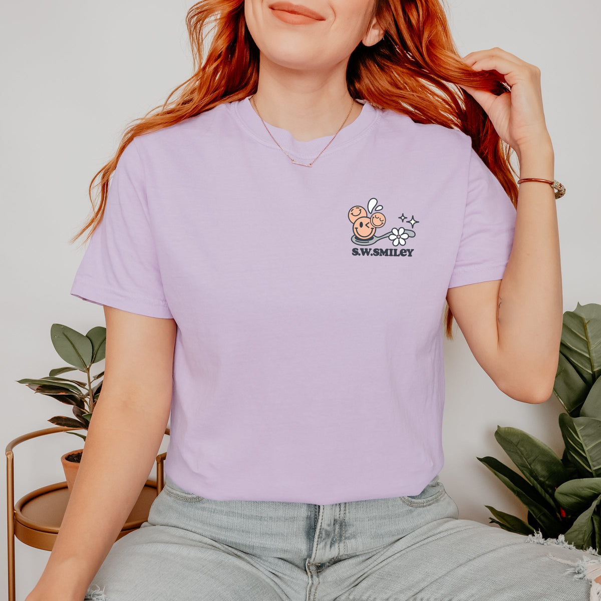 S.W.Smiley Life Is Better Cereal - Women's Garment Dyed Graphic T-Shirt