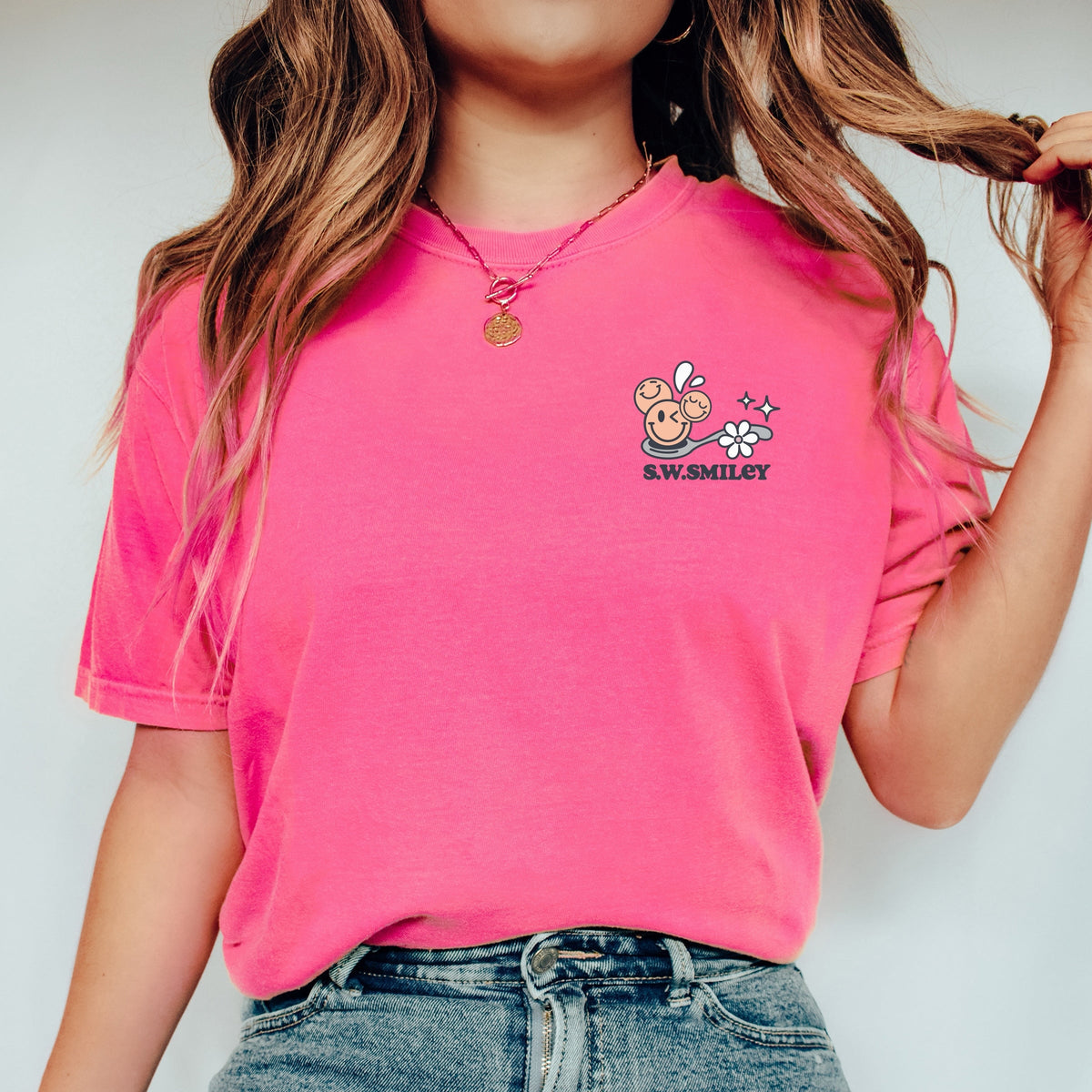 S.W.Smiley Life Is Better Cereal - Women's Garment Dyed Graphic T-Shirt