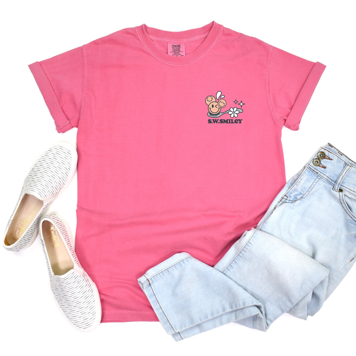 S.W.Smiley Life Is Better Cereal - Women's Garment Dyed Graphic T-Shirt