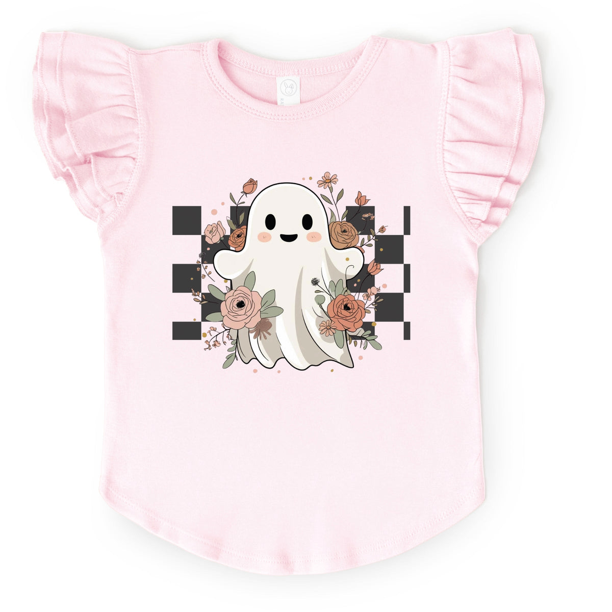 Checkered Ghost Rose - Kids Flutter Sleeve Tee