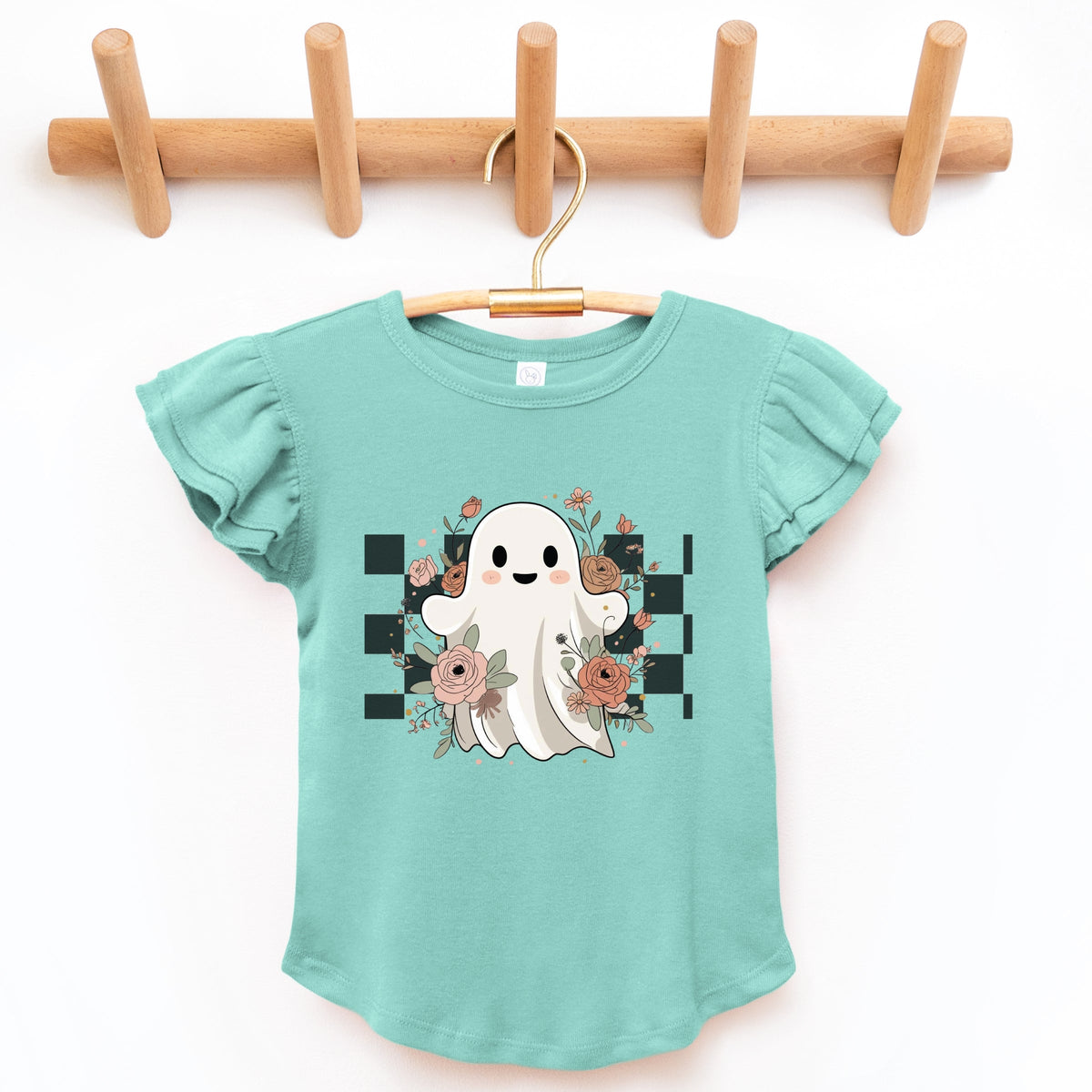 Checkered Ghost Rose - Kids Flutter Sleeve Tee