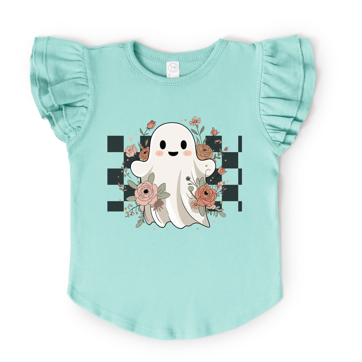 Checkered Ghost Rose - Kids Flutter Sleeve Tee