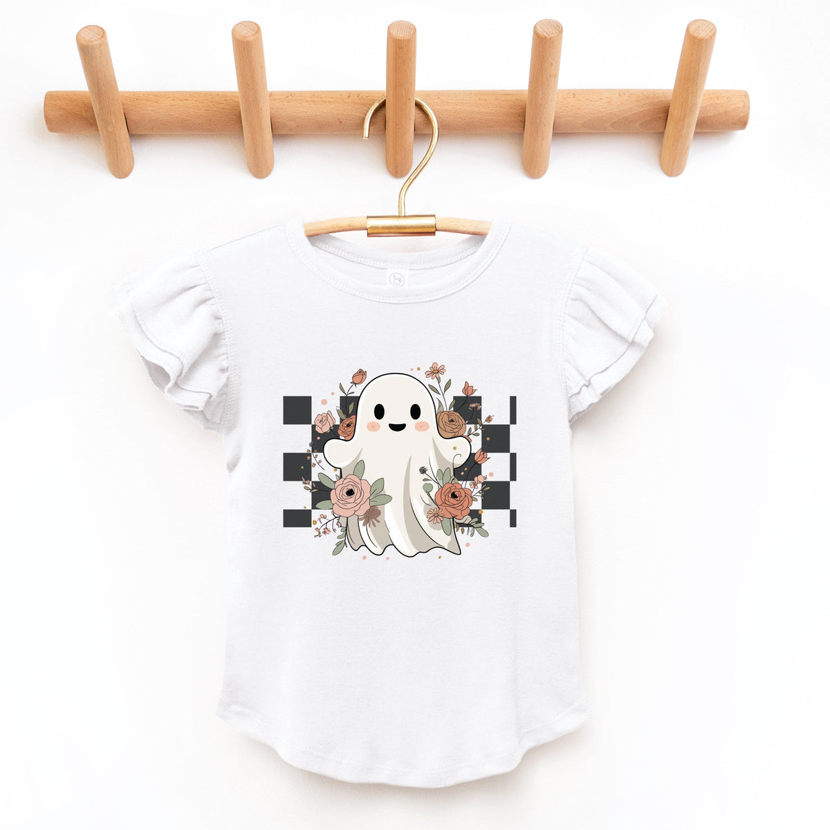 Checkered Ghost Rose - Kids Flutter Sleeve Tee