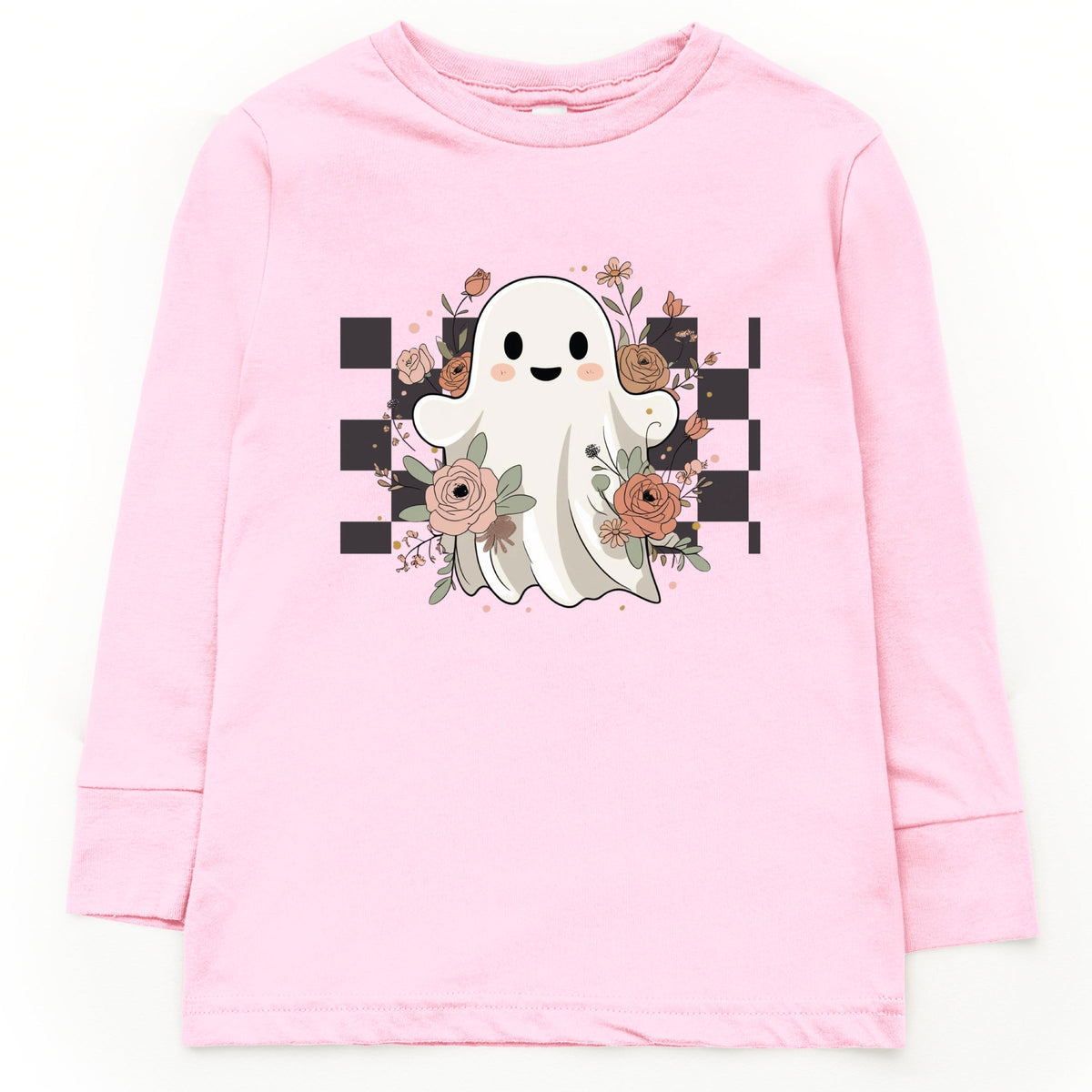 Checkered Ghost Rose - Kids Toddler Long Sleeve Tee and Kids Youth Long Sleeve Tee