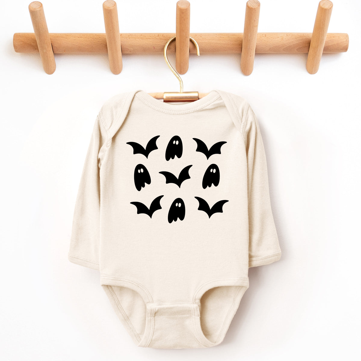 Ghosts and Bats Stacked - Baby Long Sleeve Bodysuit
