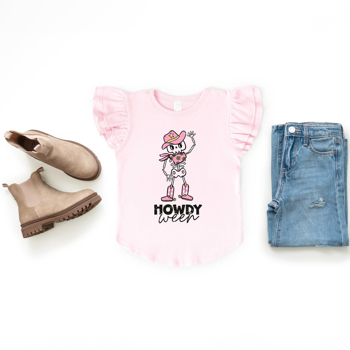 Howdyween Skeleton - Kids Flutter Sleeve Tee