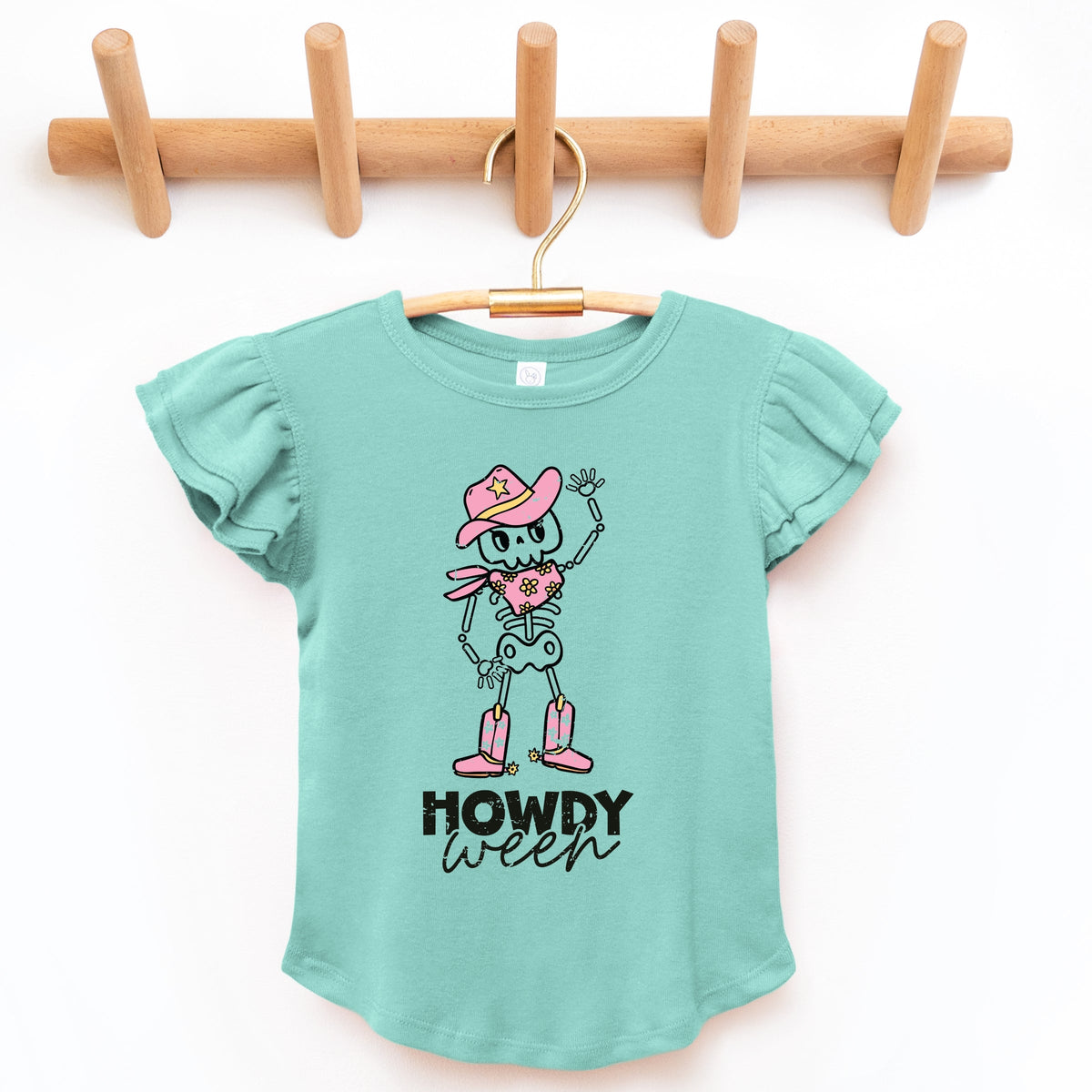 Howdyween Skeleton - Kids Flutter Sleeve Tee