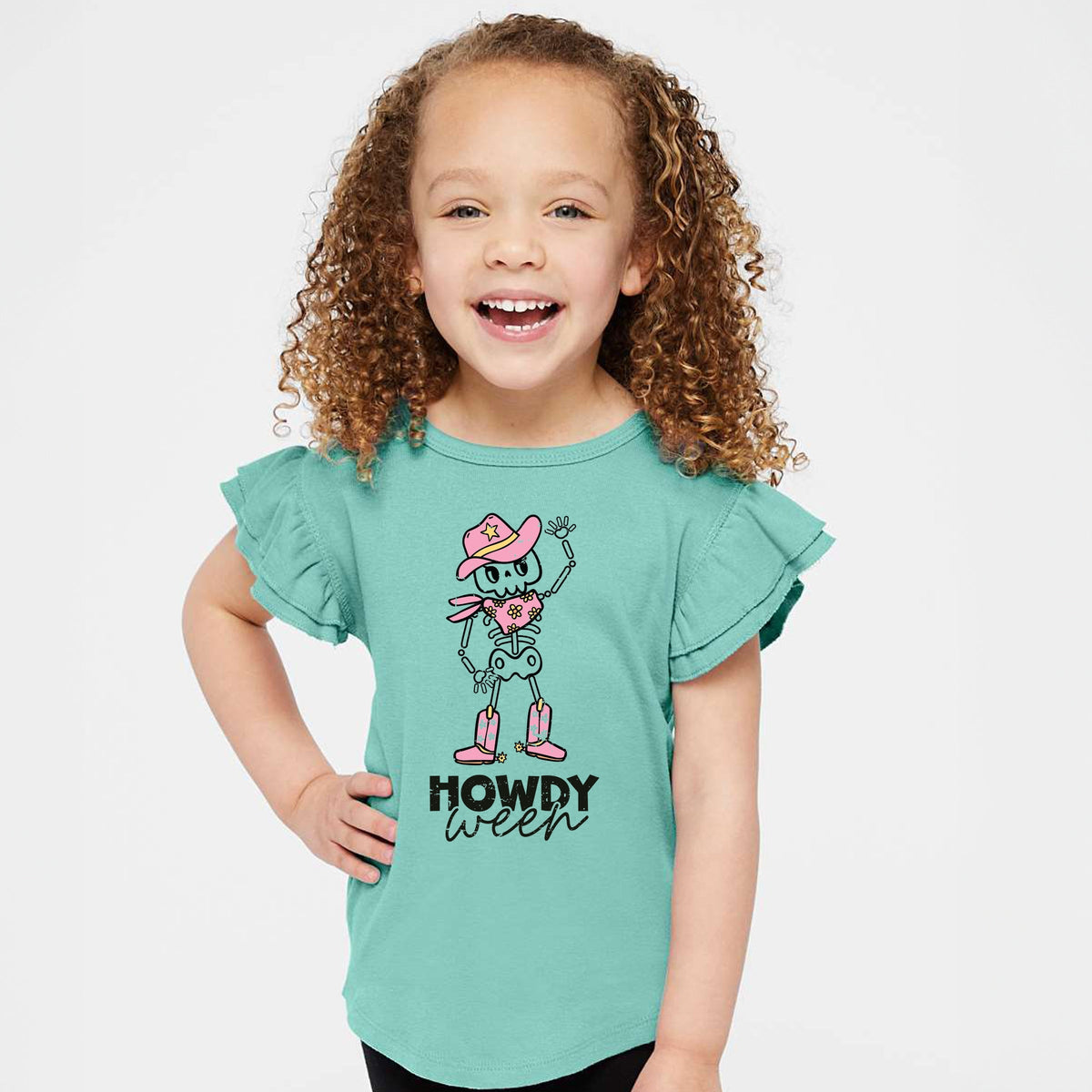 Howdyween Skeleton - Kids Flutter Sleeve Tee