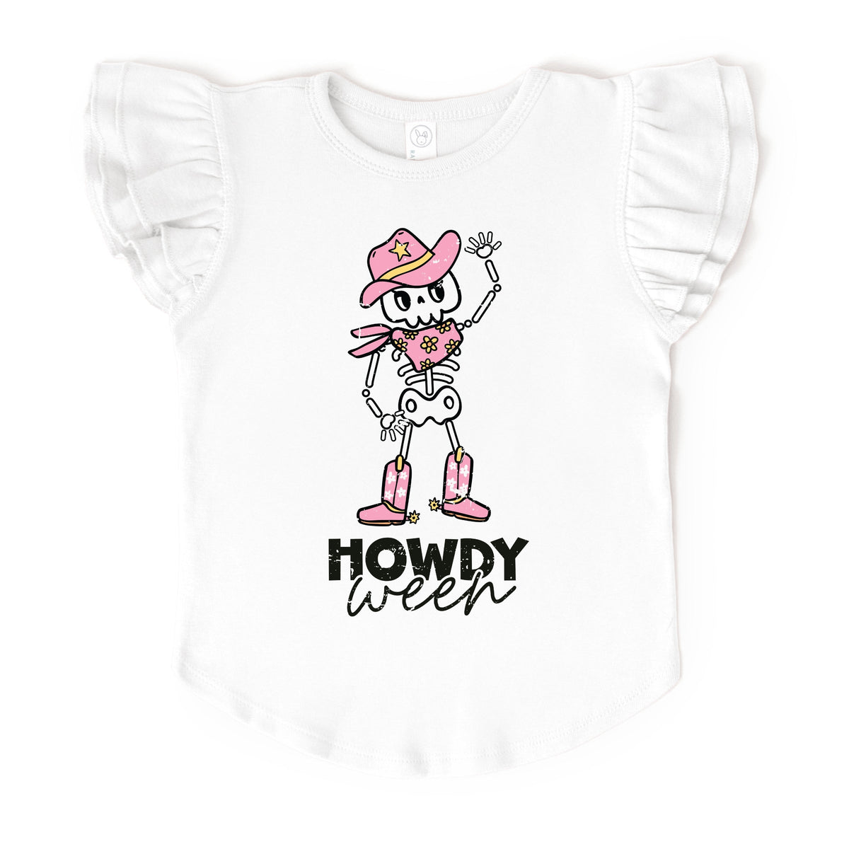 Howdyween Skeleton - Kids Flutter Sleeve Tee