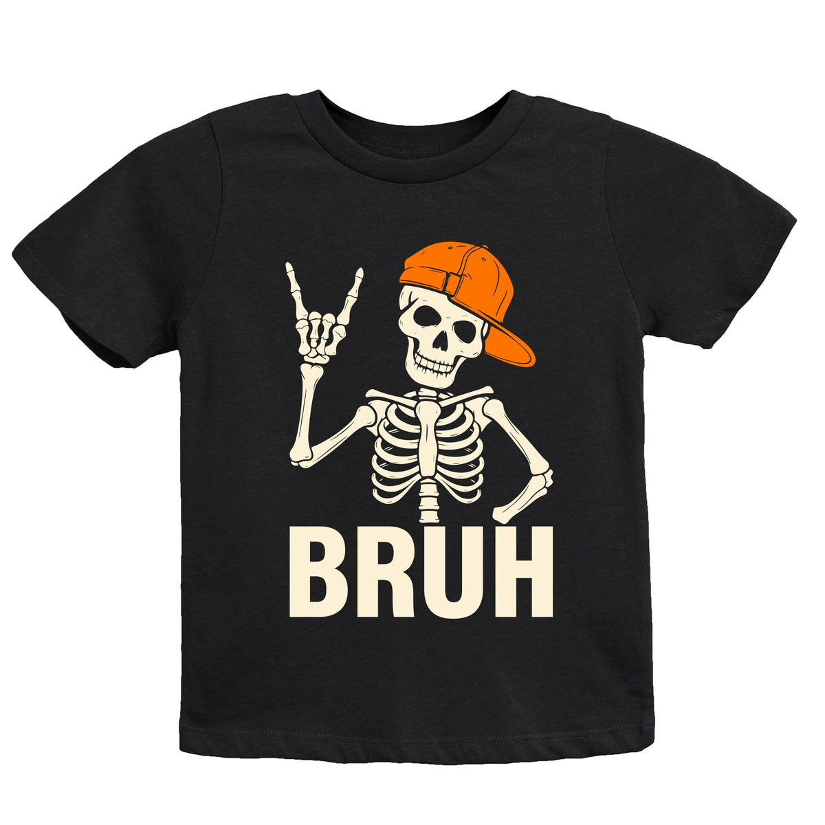 Bruh Skeleton With Hat - Youth Short Sleeve Graphic T-Shirt