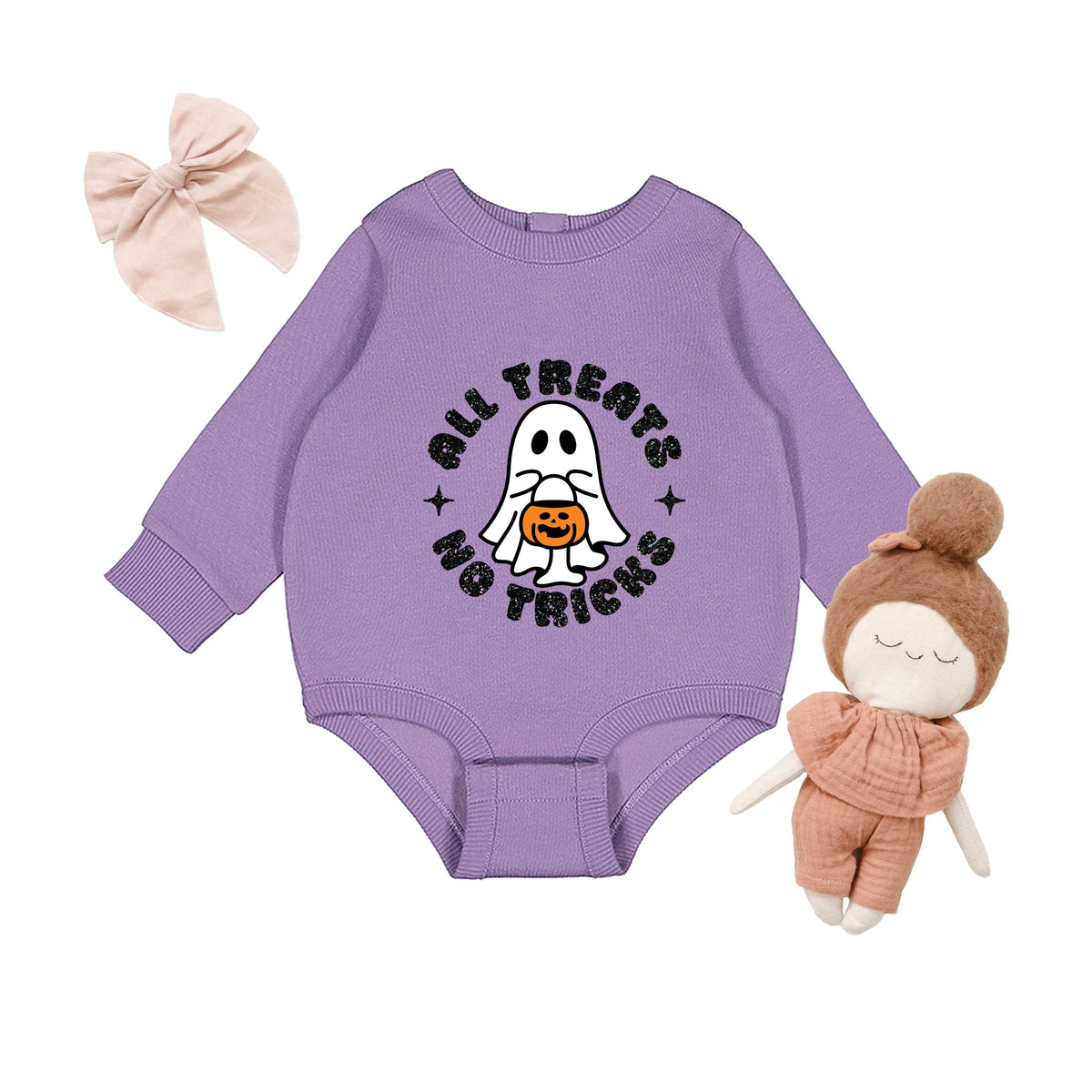 All Treats No Tricks Ghost Glitter - Infant Fleece BodySuit