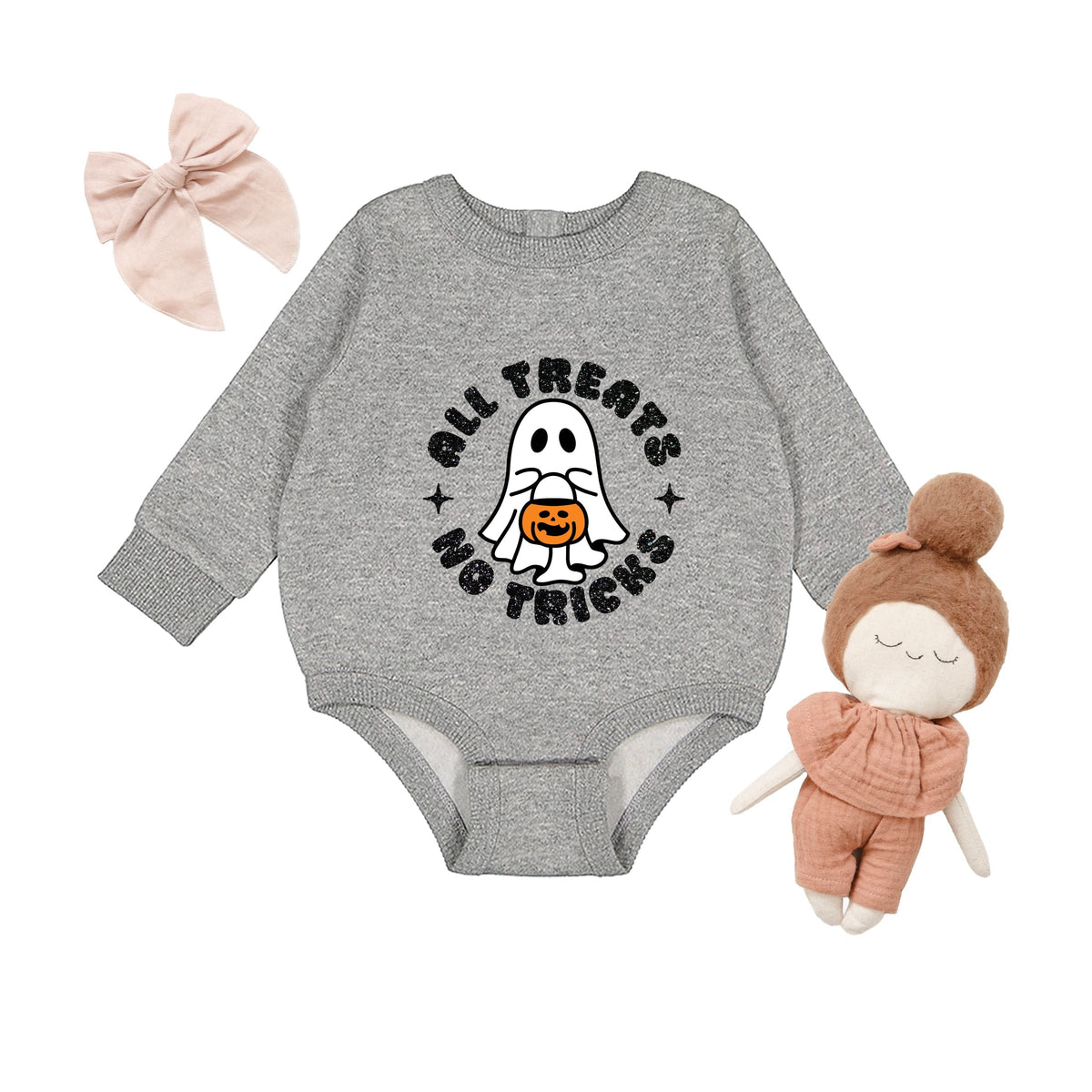 All Treats No Tricks Ghost Glitter - Infant Fleece BodySuit