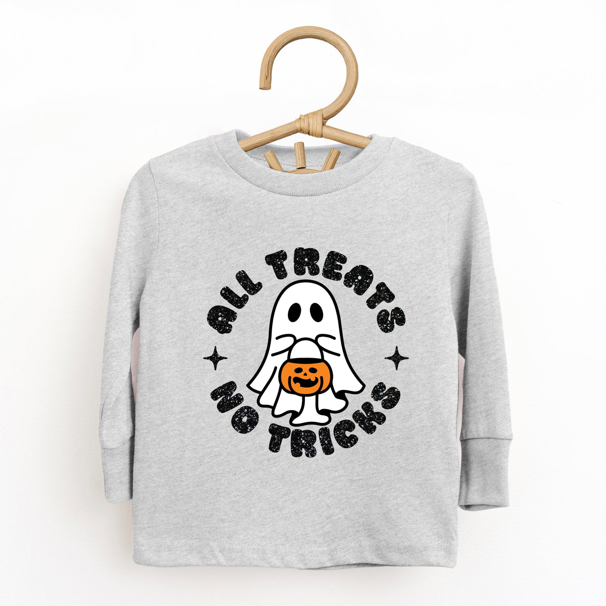 All Treats No Tricks Ghost Glitter - Toddler Long Sleeve Graphic Tee