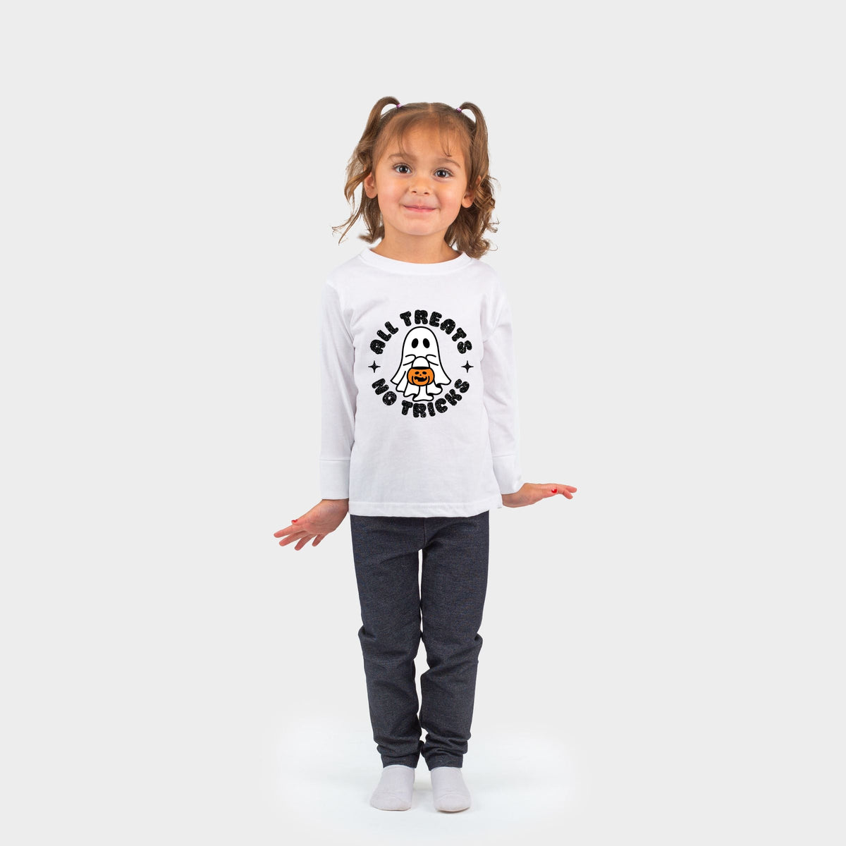 All Treats No Tricks Ghost Glitter - Toddler Long Sleeve Graphic Tee