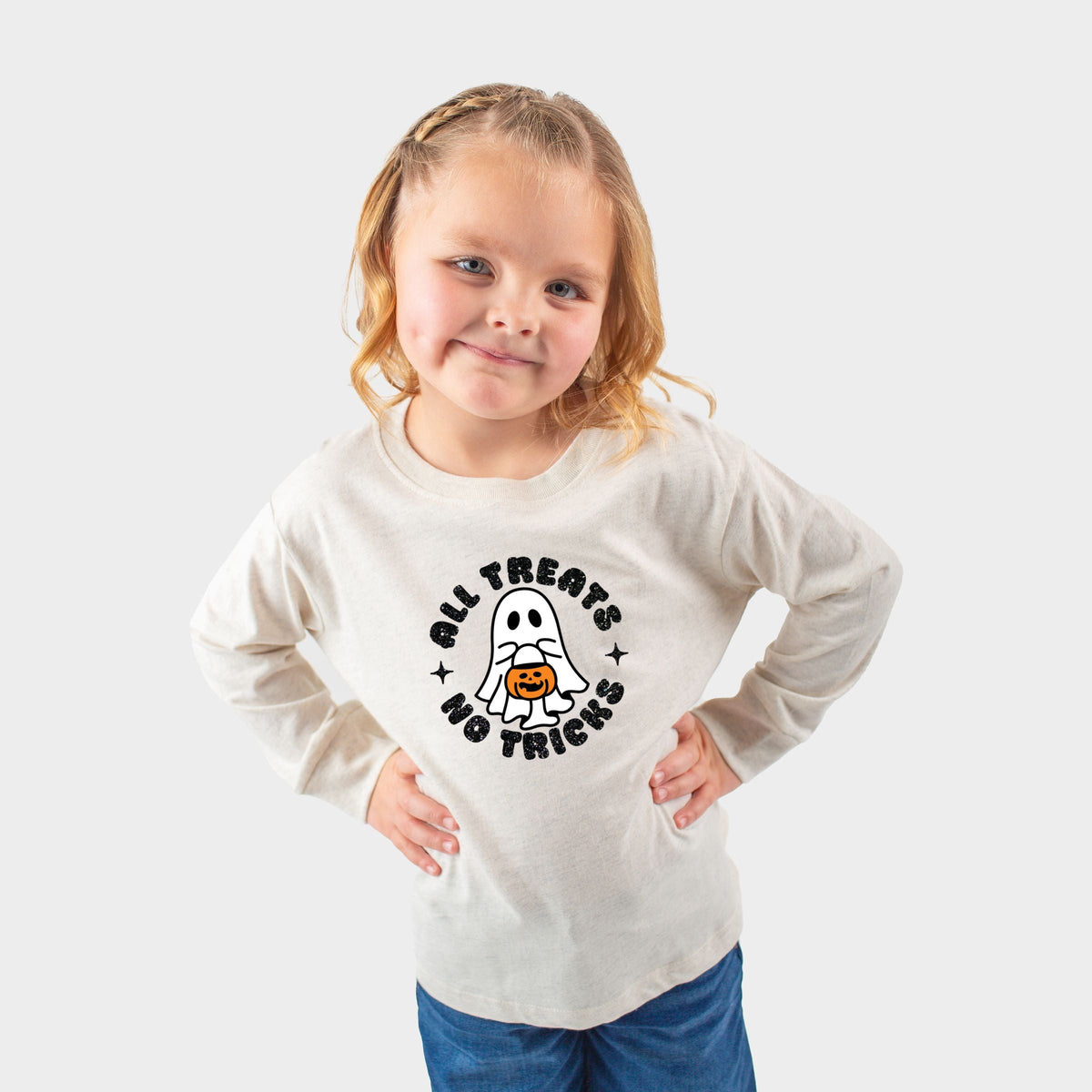 All Treats No Tricks Ghost Glitter - Toddler Long Sleeve Graphic Tee