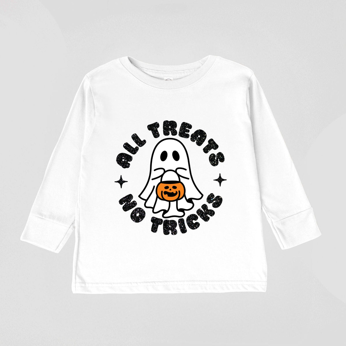 All Treats No Tricks Ghost Glitter - Toddler Long Sleeve Graphic Tee