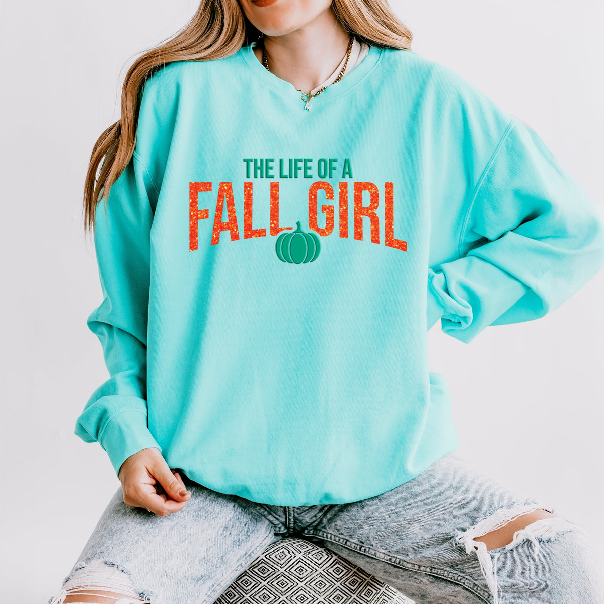 The Life Of A Fall Girl Puff/Glitter - Womens Lightweight Garment Dyed Sweatshirt