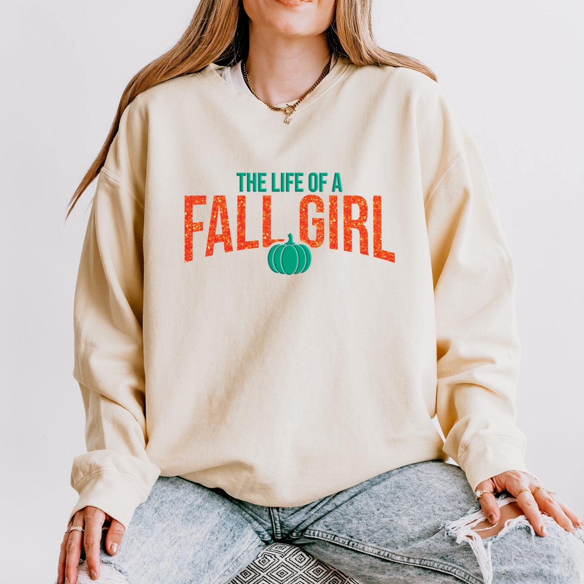 The Life Of A Fall Girl Puff/Glitter - Womens Lightweight Garment Dyed Sweatshirt