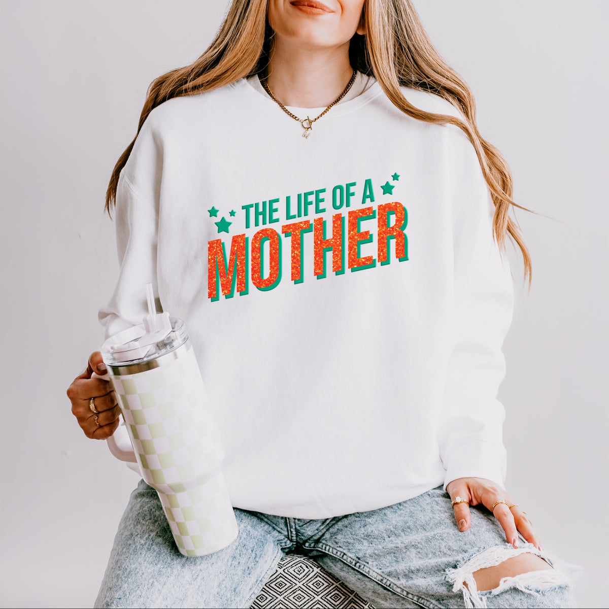 The Life Of A Mother Puff/Glitter - Womens Lightweight Garment Dyed Sweatshirt