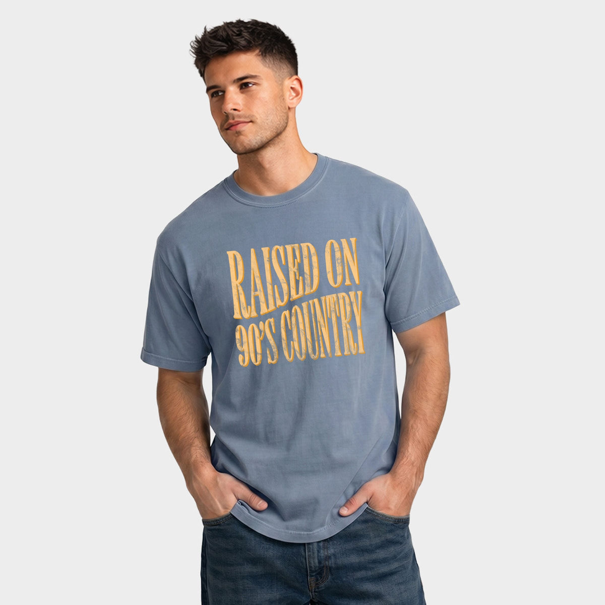 Raised on 90s Country Distressed - Men's Garment Dyed Graphic T-Shirt
