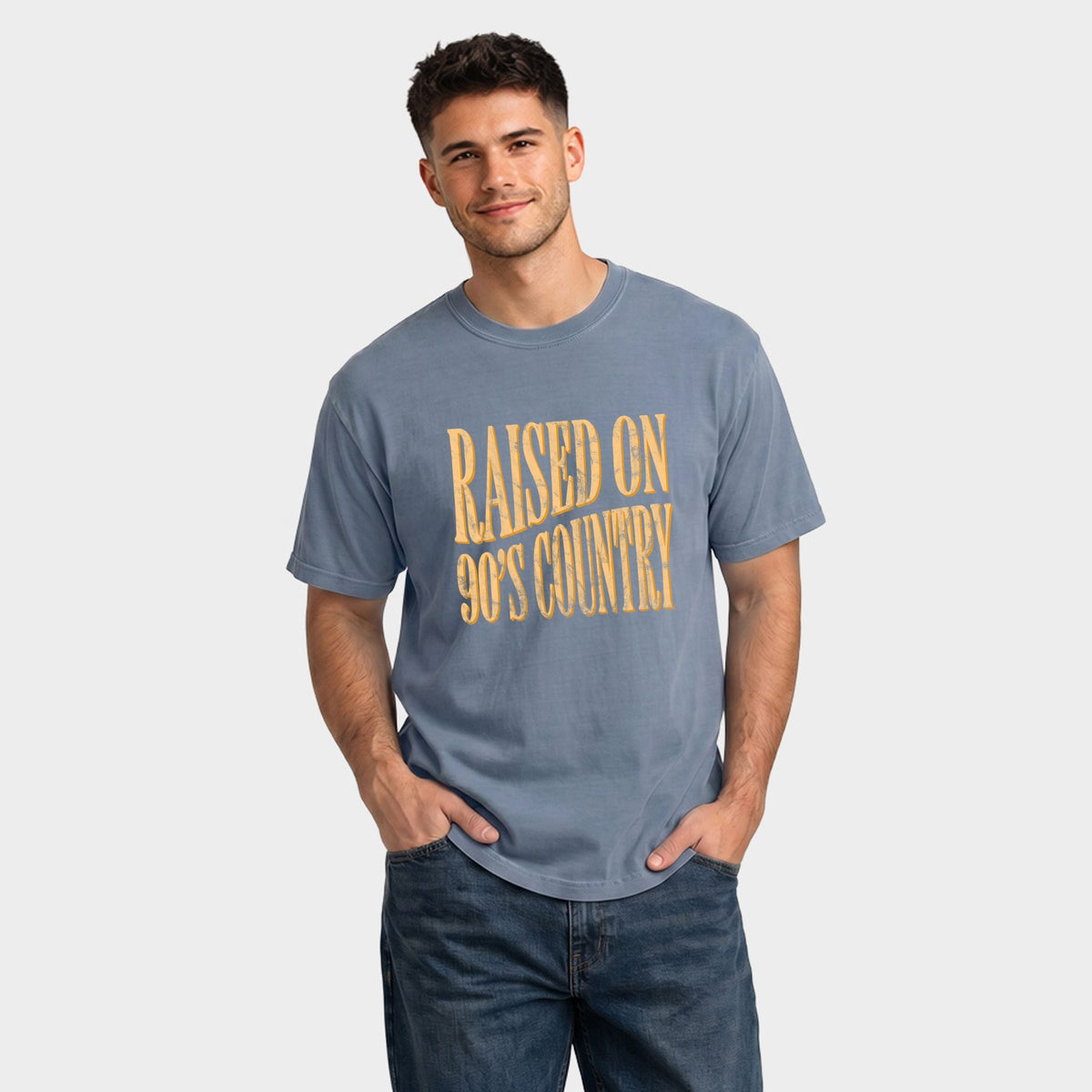 Raised on 90s Country Distressed - Men's Garment Dyed Graphic T-Shirt