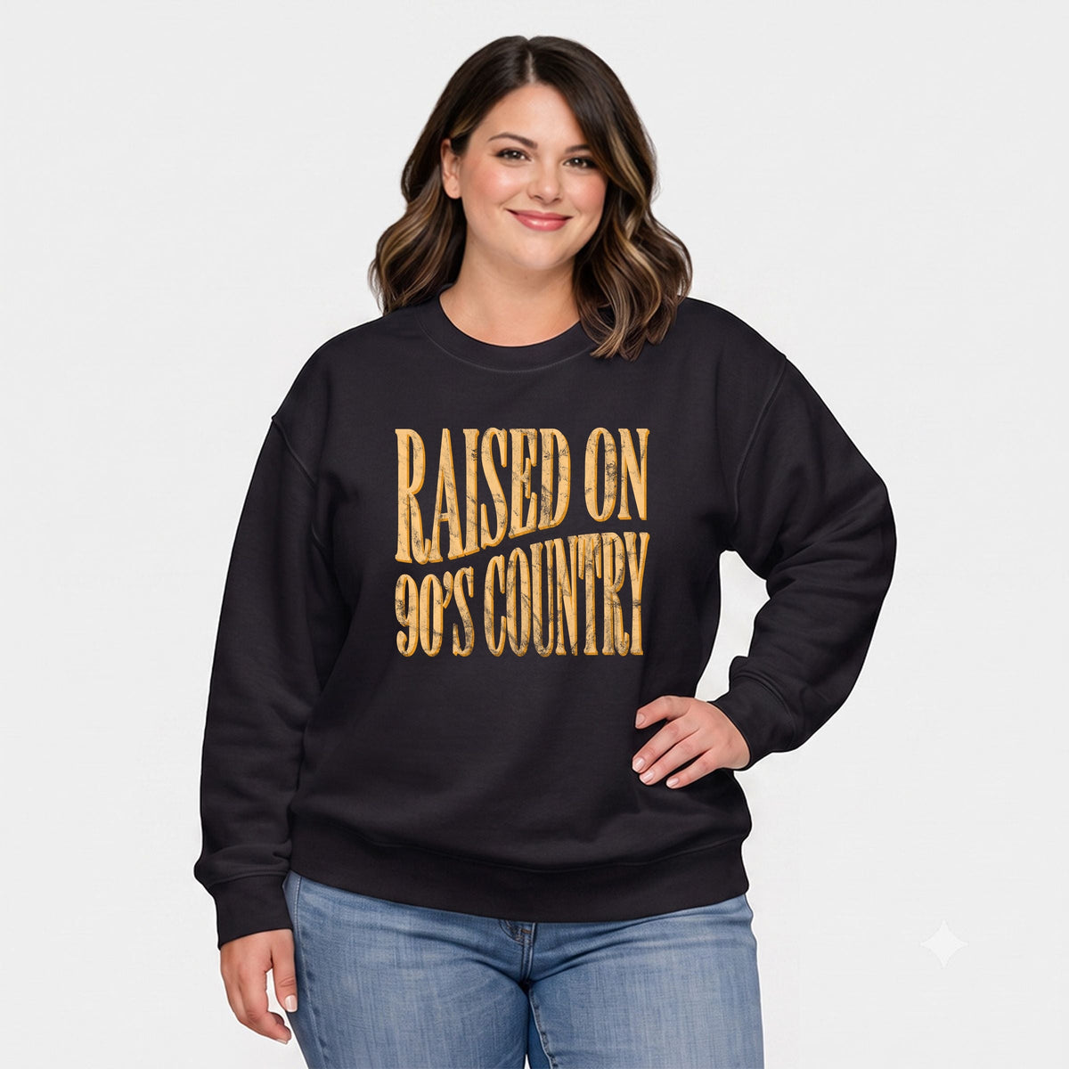 Raised on 90s Country Distressed - Women's Plus Sized Graphic Sweatshirt