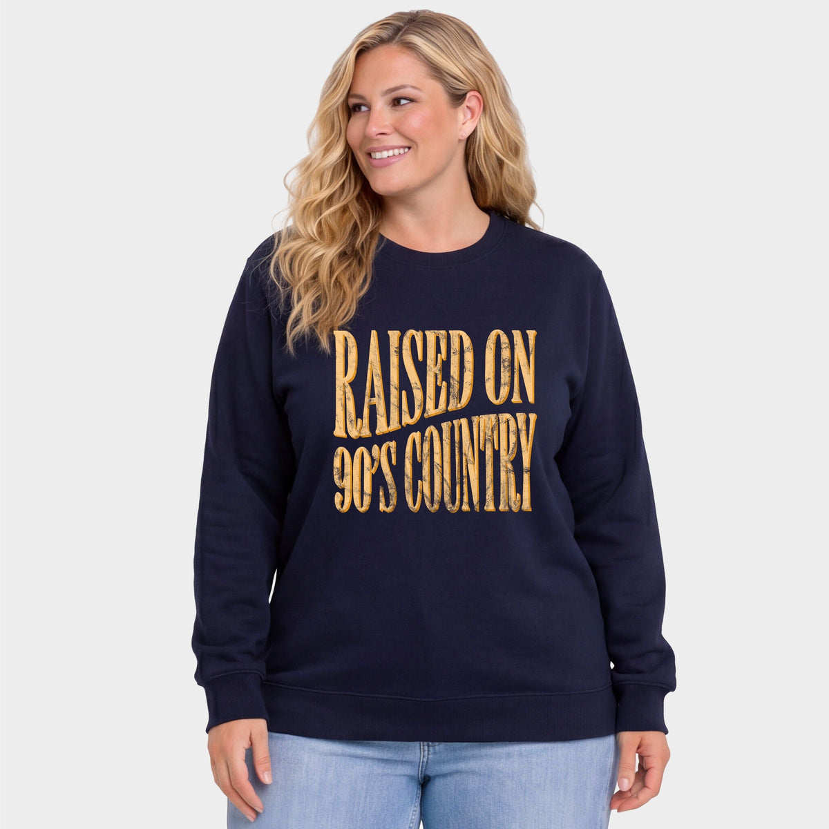 Raised on 90s Country Distressed - Women's Plus Sized Graphic Sweatshirt
