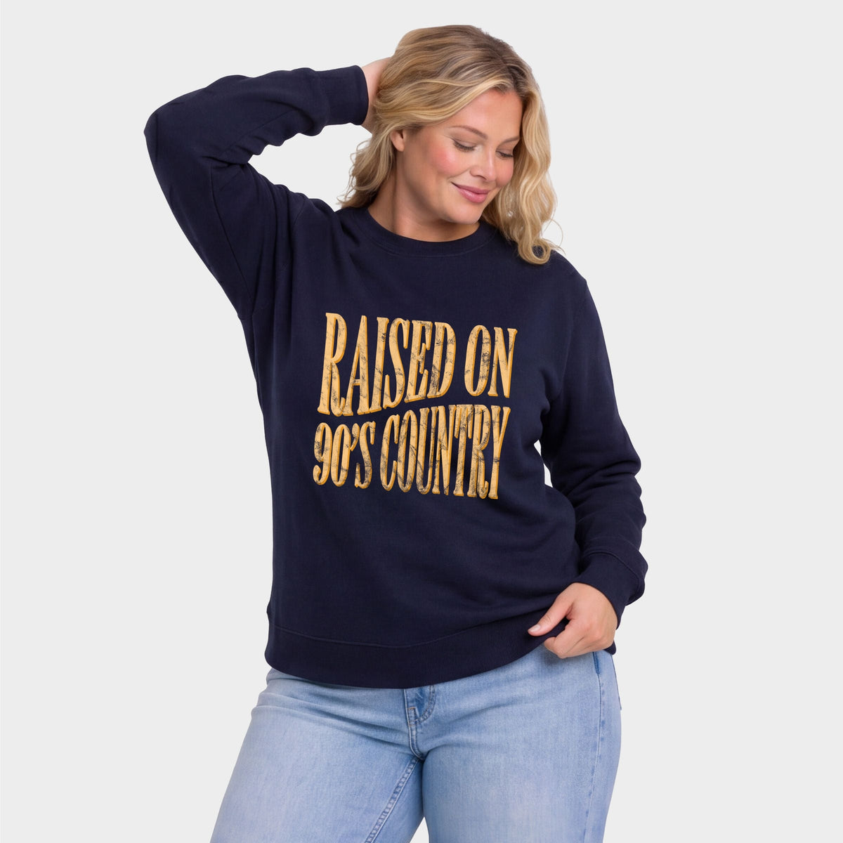 Raised on 90s Country Distressed - Women's Plus Sized Graphic Sweatshirt