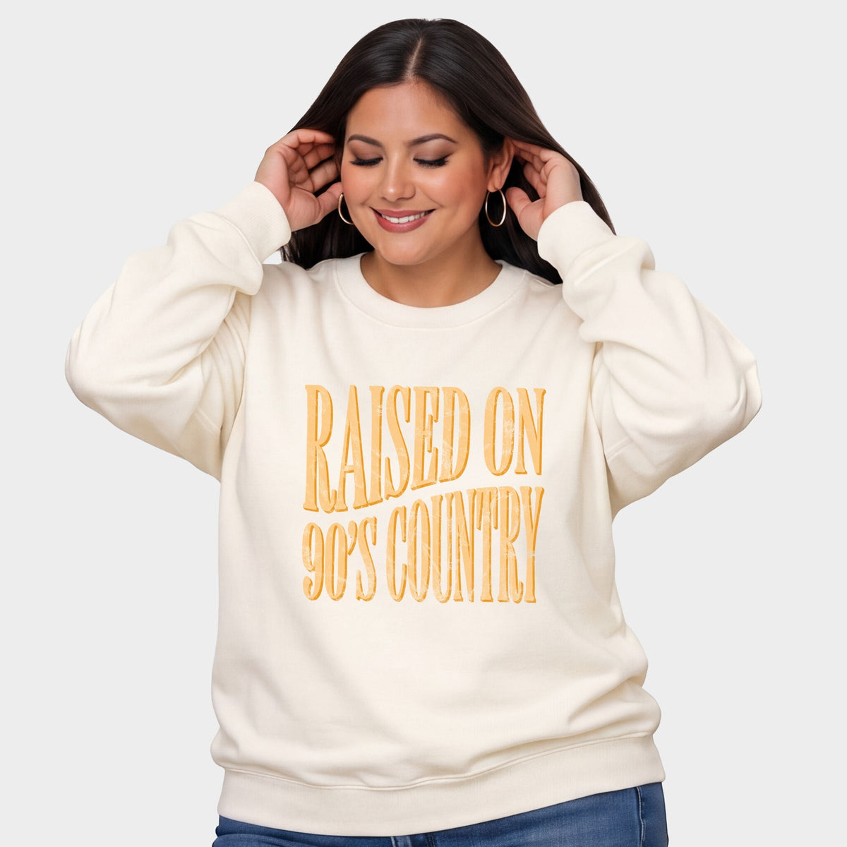 Raised on 90s Country Distressed - Women's Plus Sized Graphic Sweatshirt