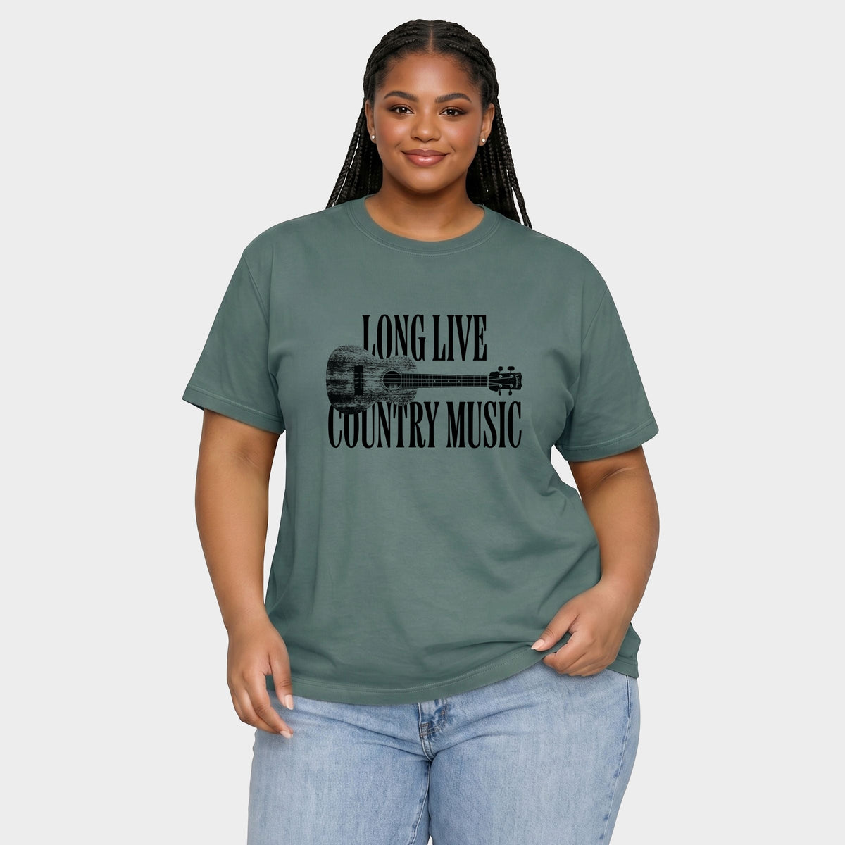 Long Live Country Music - Women's Plus Sized Garment Dyed Graphic T-Shirt