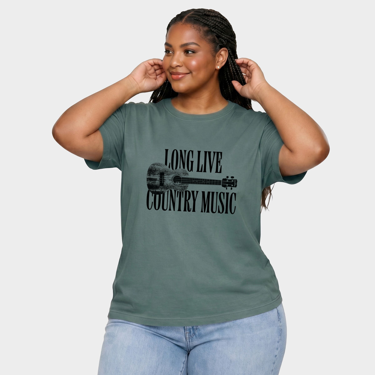 Long Live Country Music - Women's Plus Sized Garment Dyed Graphic T-Shirt