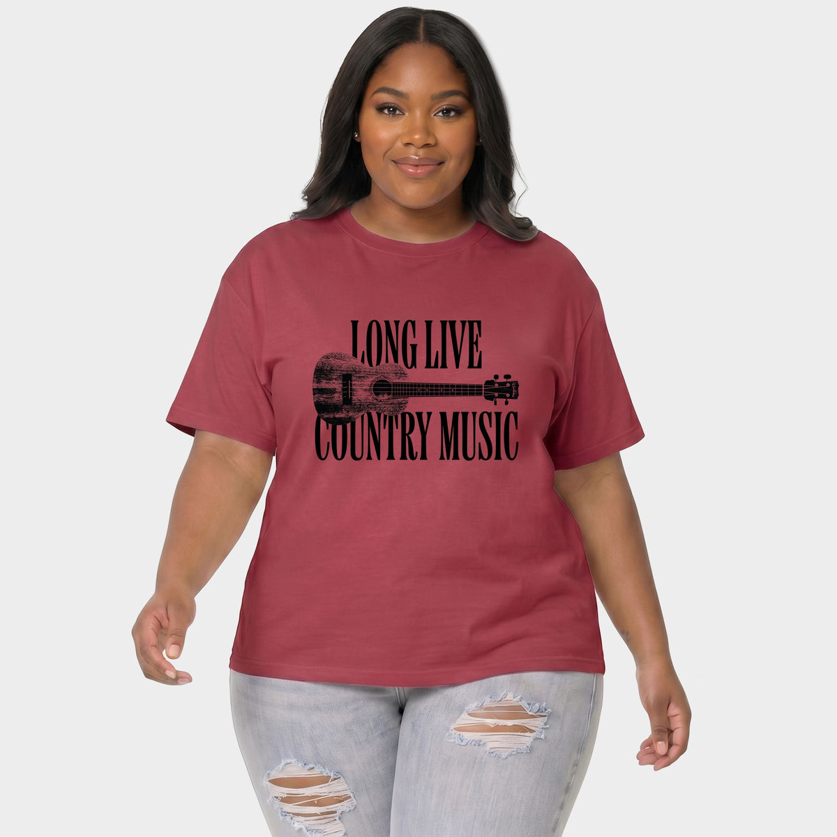 Long Live Country Music - Women's Plus Sized Garment Dyed Graphic T-Shirt