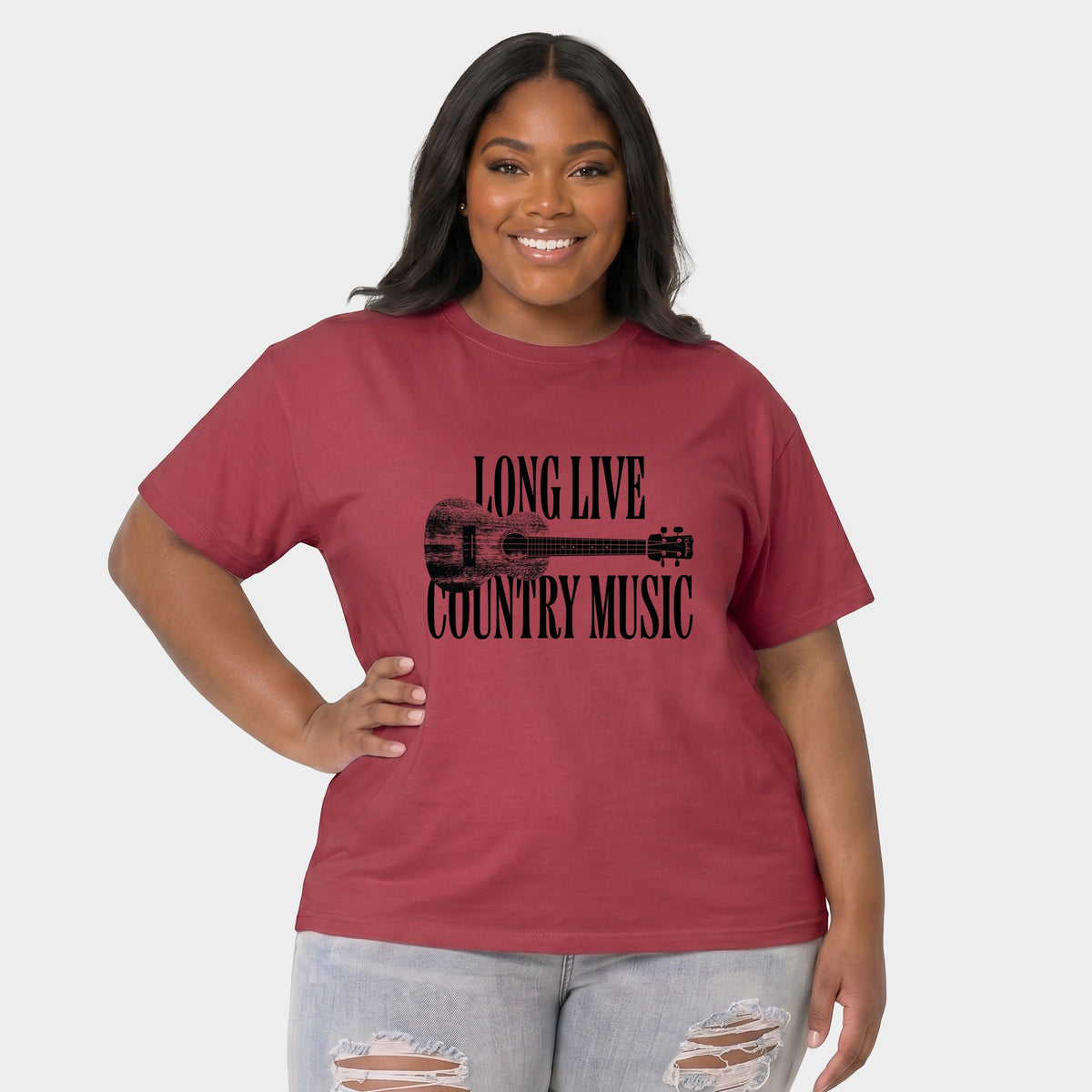 Long Live Country Music - Women's Plus Sized Garment Dyed Graphic T-Shirt