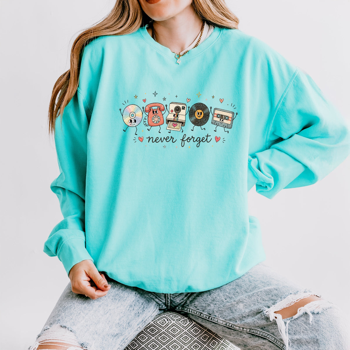 Never Forget Stick Figures - Women's Lightweight Garment Dyed Sweatshirt