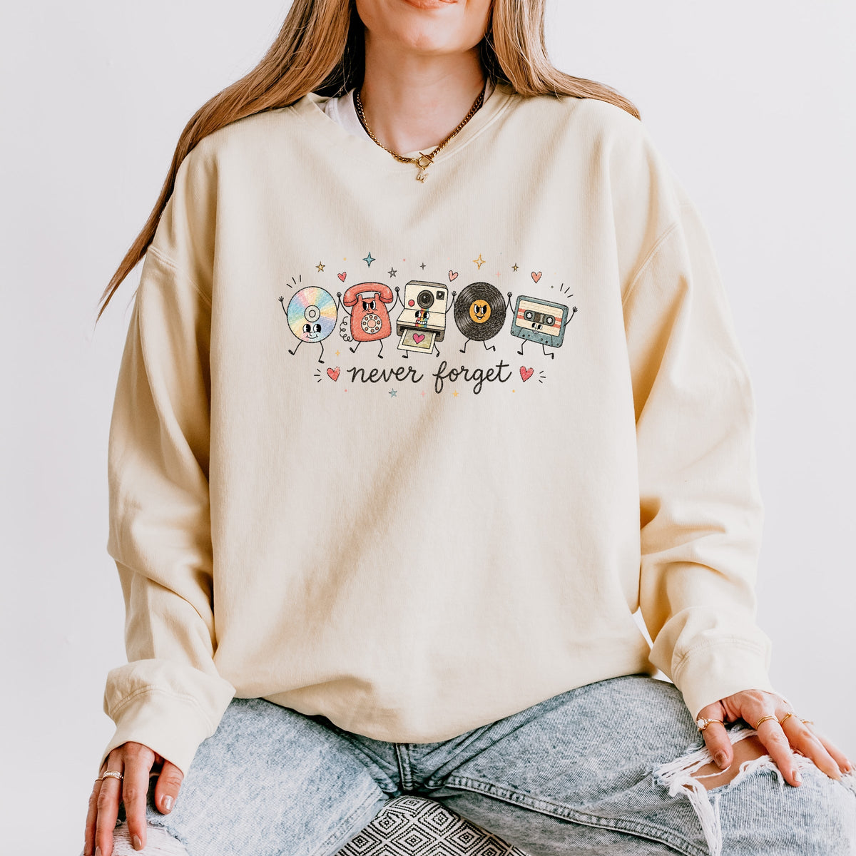 Never Forget Stick Figures - Women's Lightweight Garment Dyed Sweatshirt