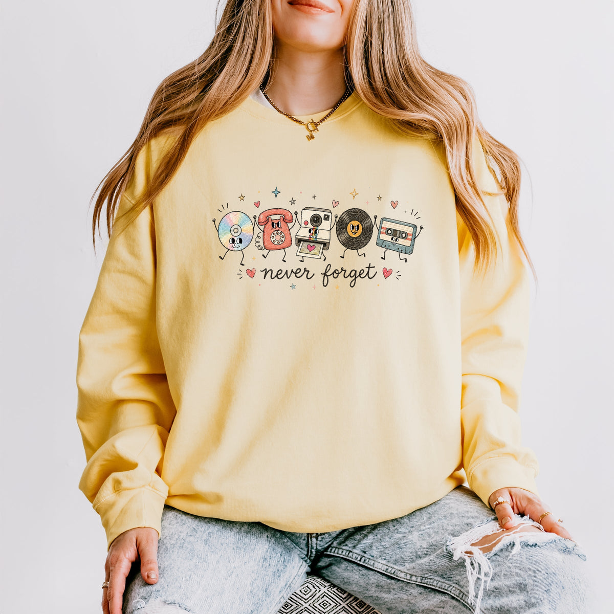 Never Forget Stick Figures - Women's Lightweight Garment Dyed Sweatshirt
