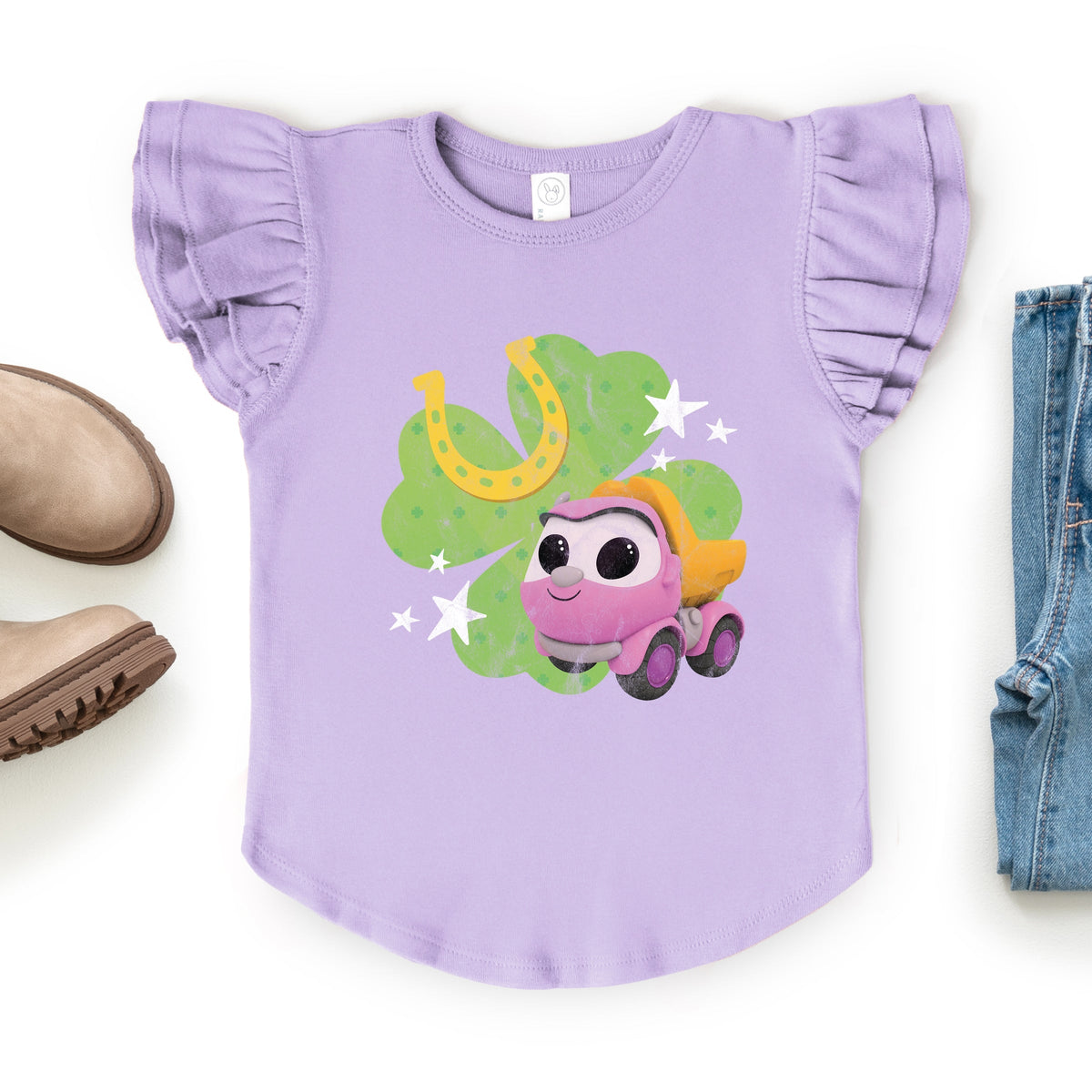 Leo the Truck Lea Clover - Flutter Sleeve Graphic T-Shirt