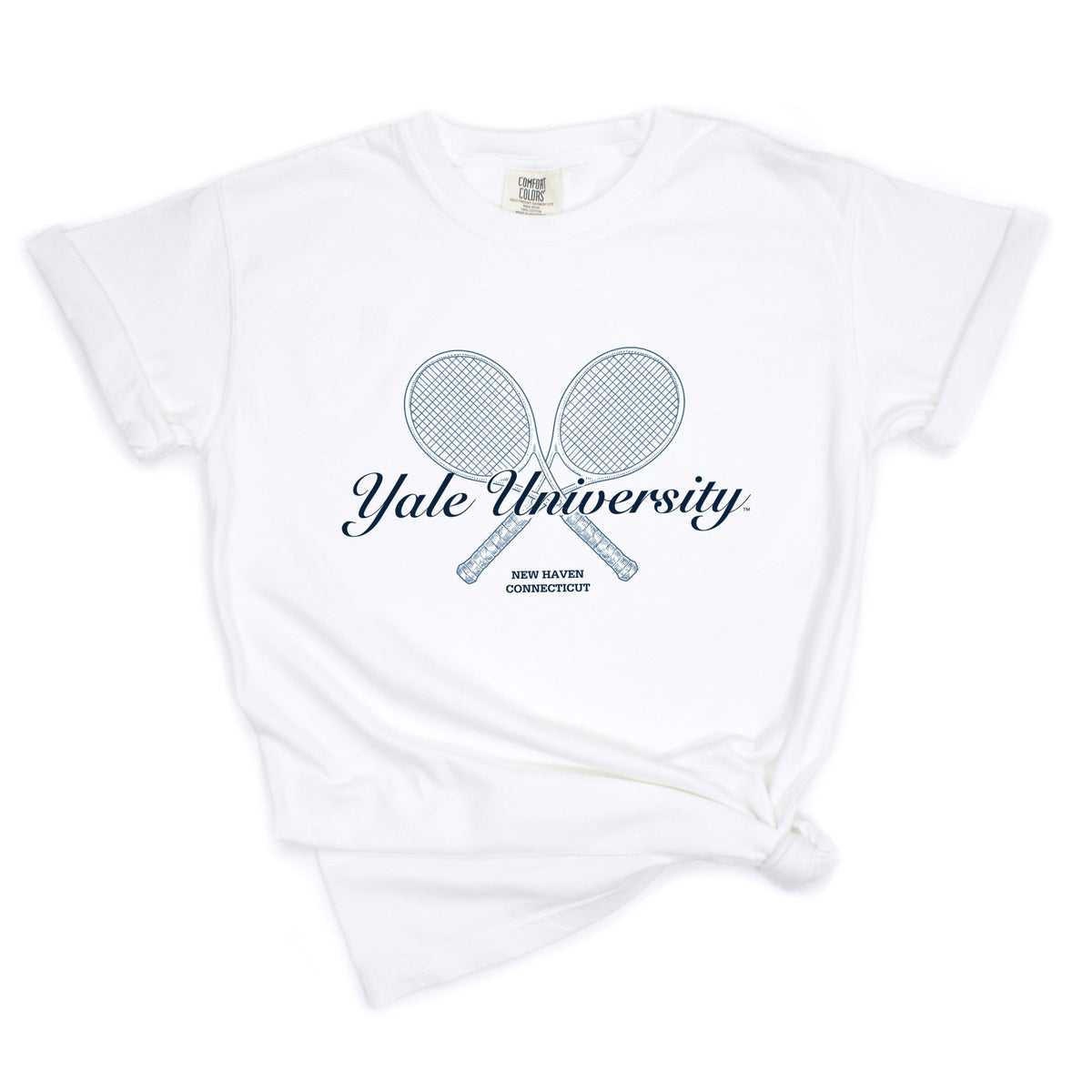 Yale University Tennis Rackets - Women's Garment Dyed Graphic T-Shirt