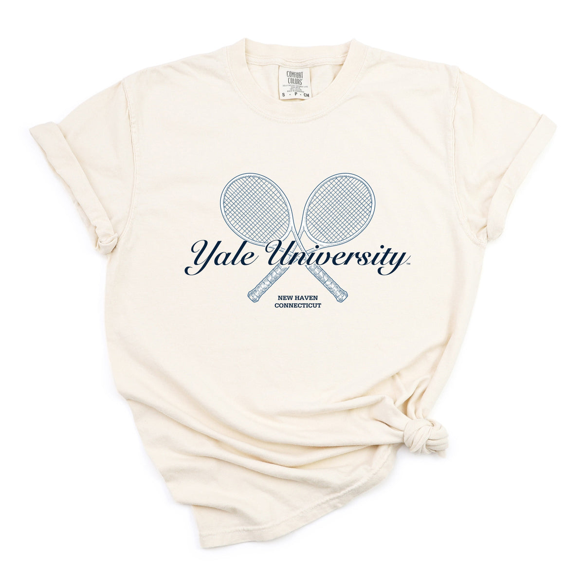 Yale University Tennis Rackets - Women's Garment Dyed Graphic T-Shirt