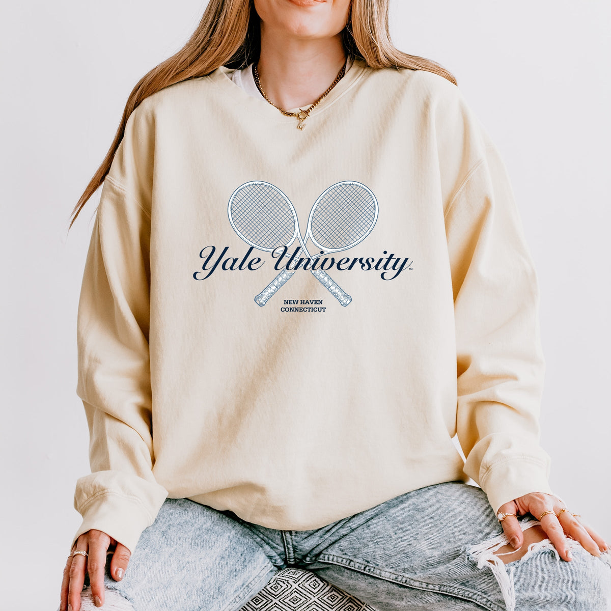 Yale University Tennis Rackets - Women's Lightweight Garment Dyed Sweatshirt