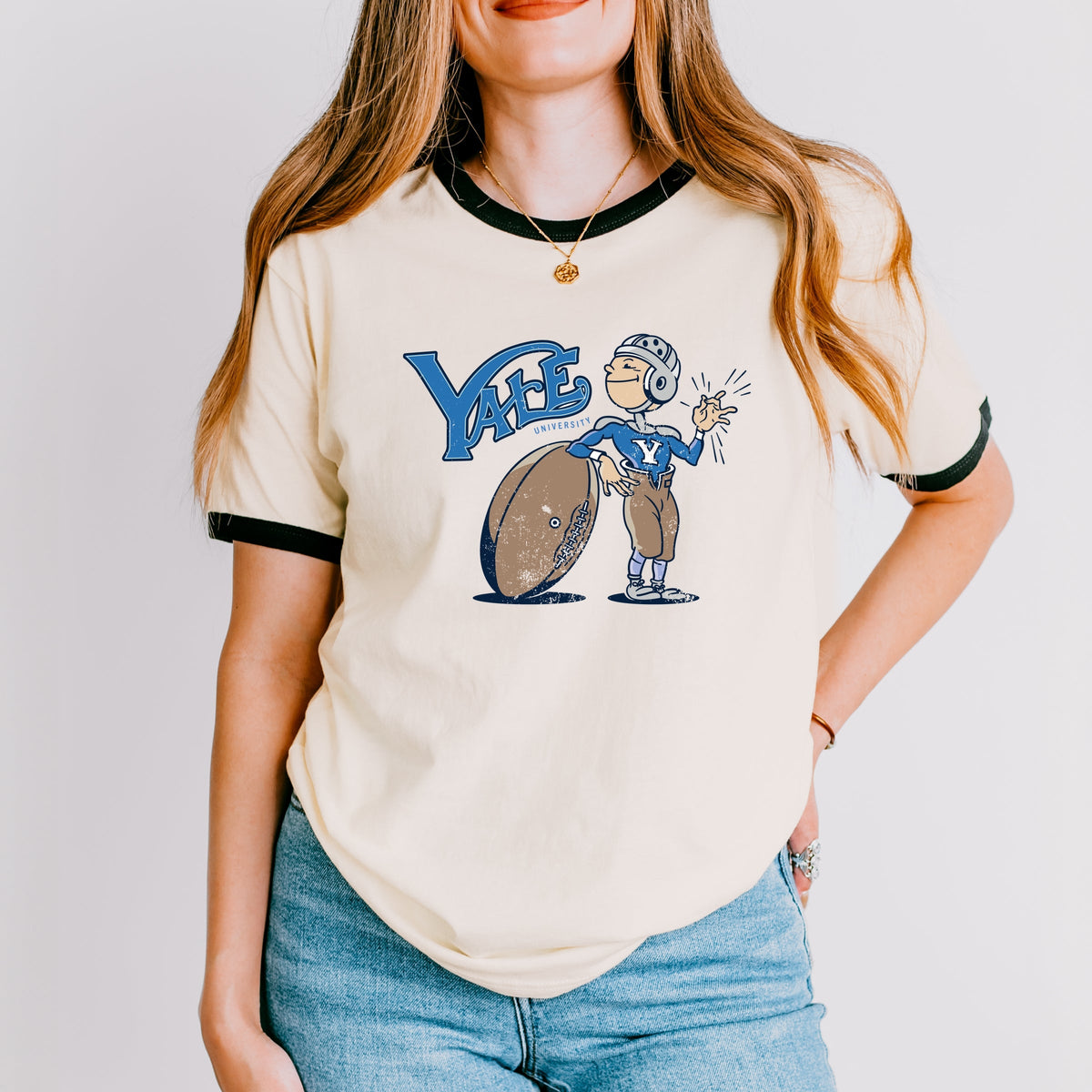 Yale University Football Character - Women's Ringer Graphic T-Shirt