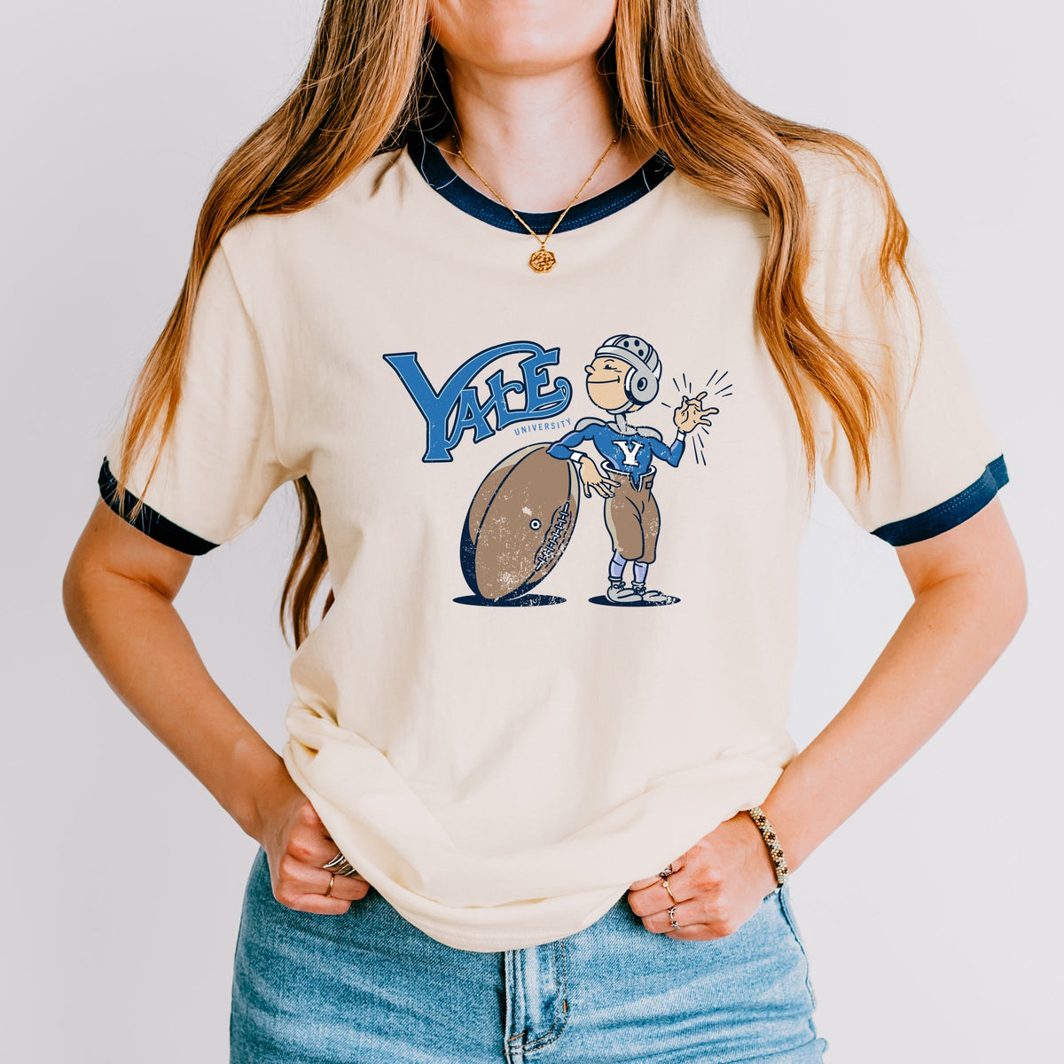 Yale University Football Character - Women's Ringer Graphic T-Shirt