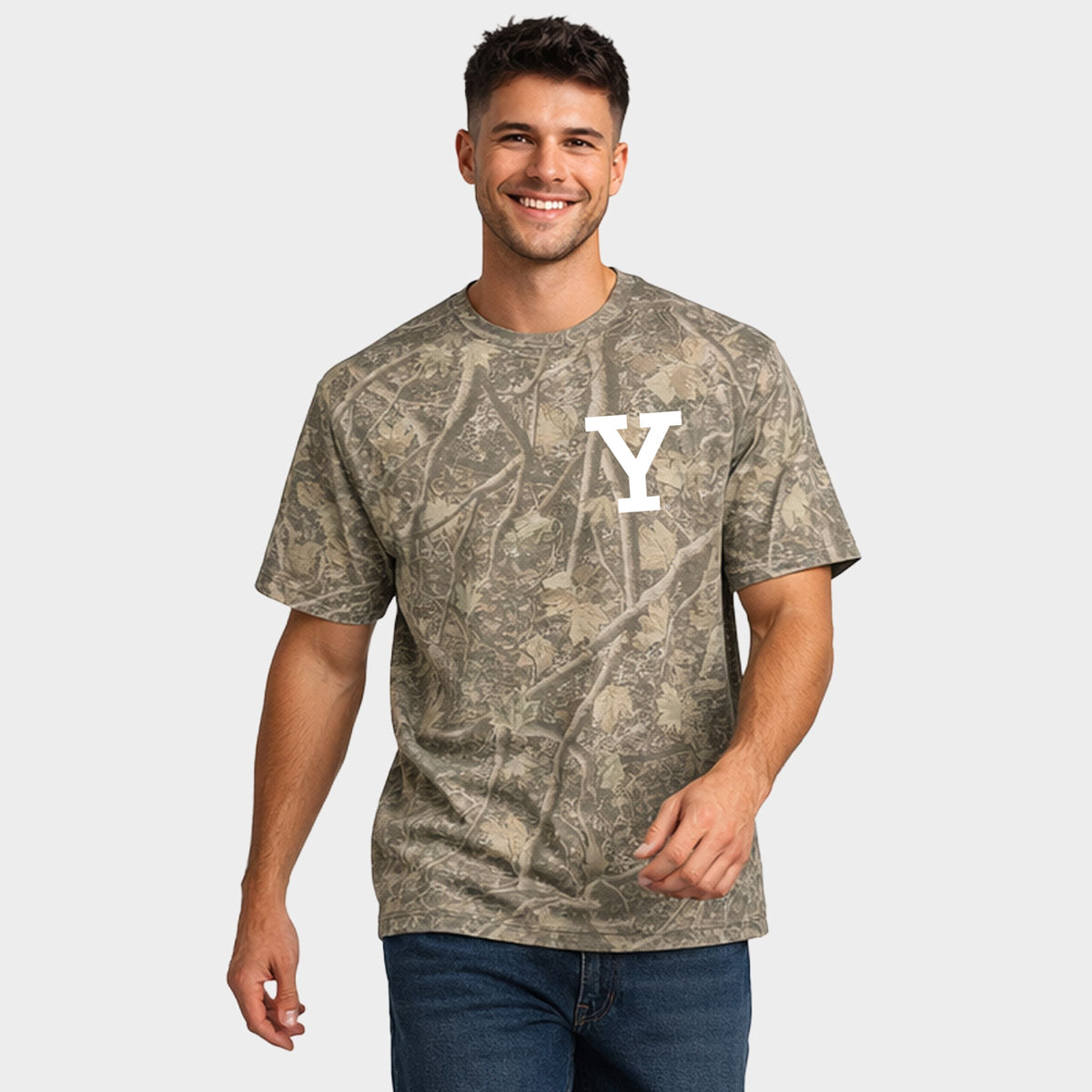Yale 1701 New Haven Distressed Front and Back - Men's Heavyweight Camo Tee