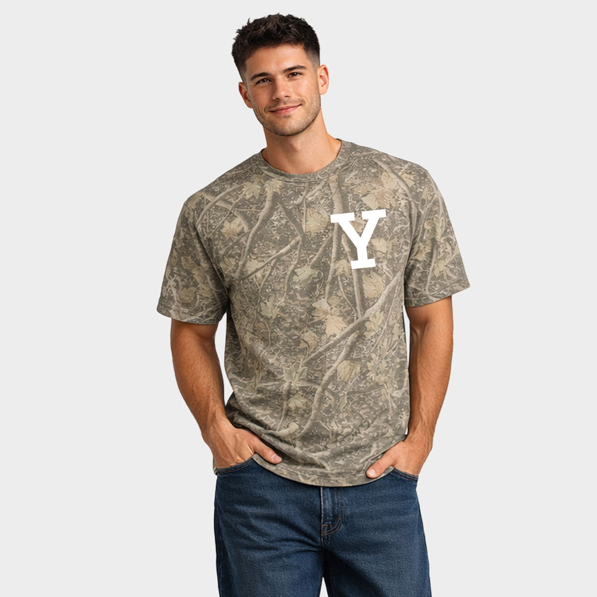 Yale 1701 New Haven Distressed Front and Back - Men's Heavyweight Camo Tee